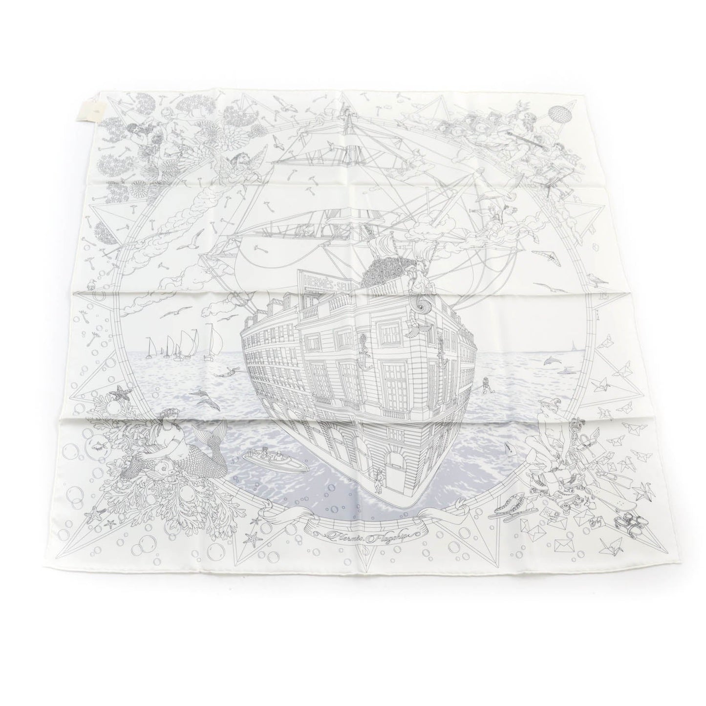 HERMES scarf silk BLANC/NOIR/GRIS Carre90 HERMES FLAGSHIP Hermes Flagship