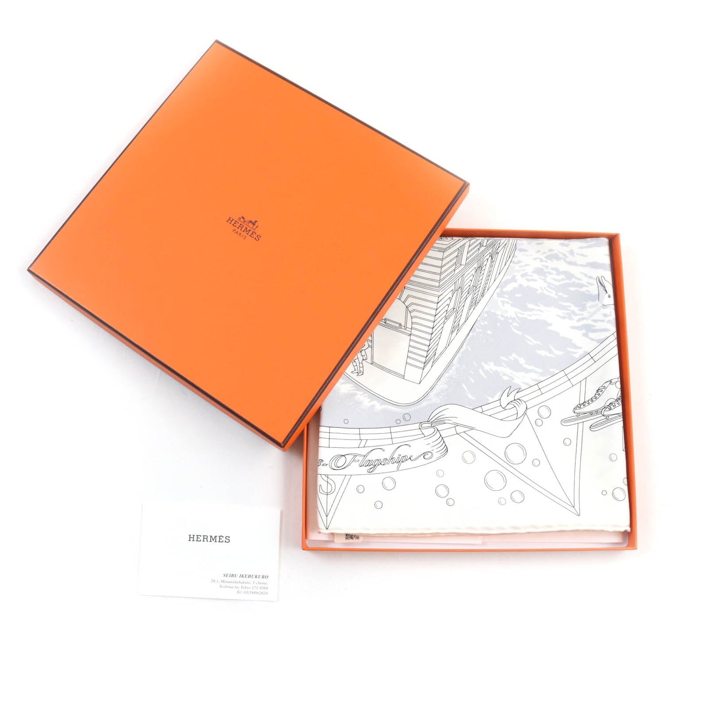 HERMES scarf silk BLANC/NOIR/GRIS Carre90 HERMES FLAGSHIP Hermes Flagship