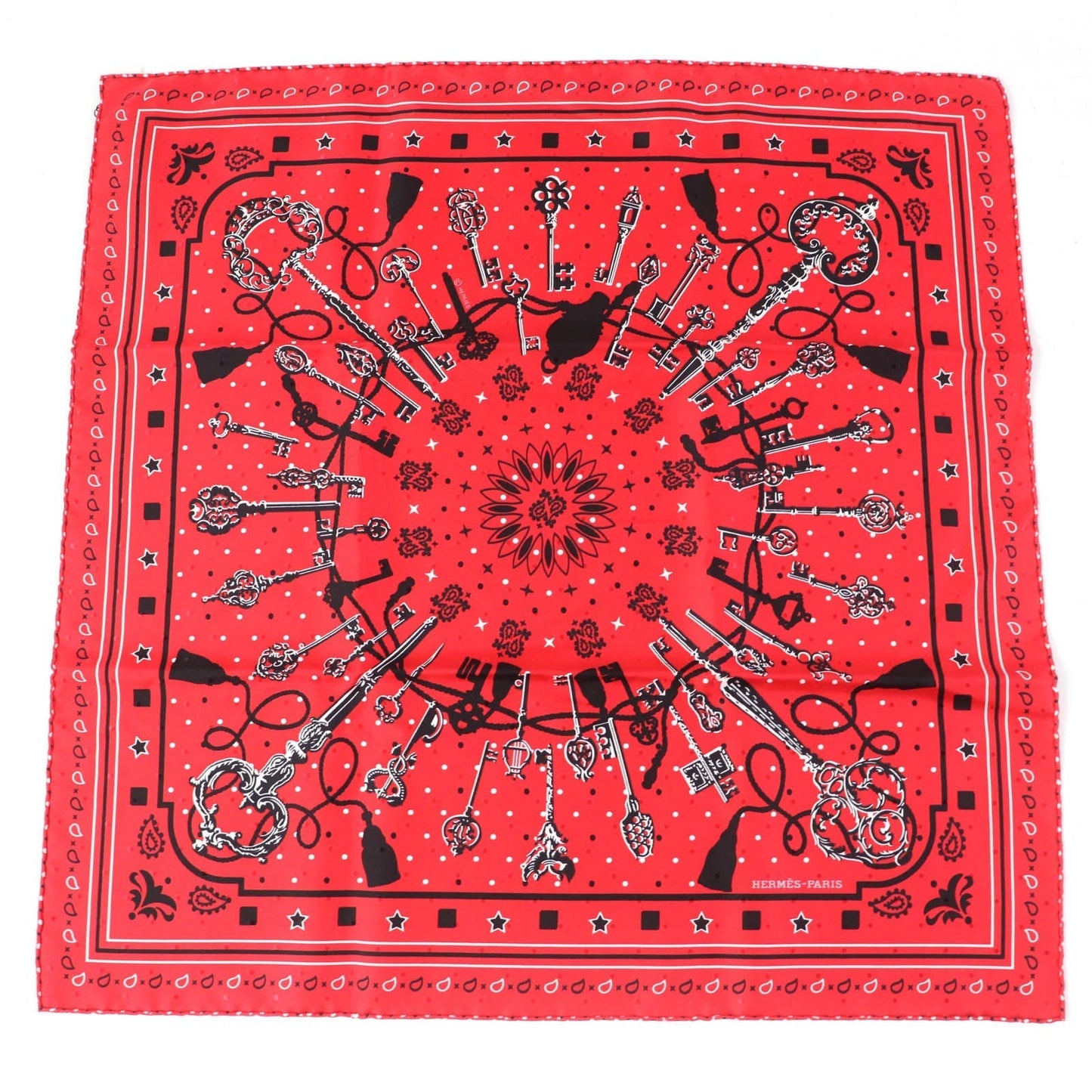 HERMES scarf silk Rouge Noir Blanc Carre55 LES CLES Les Clés Key