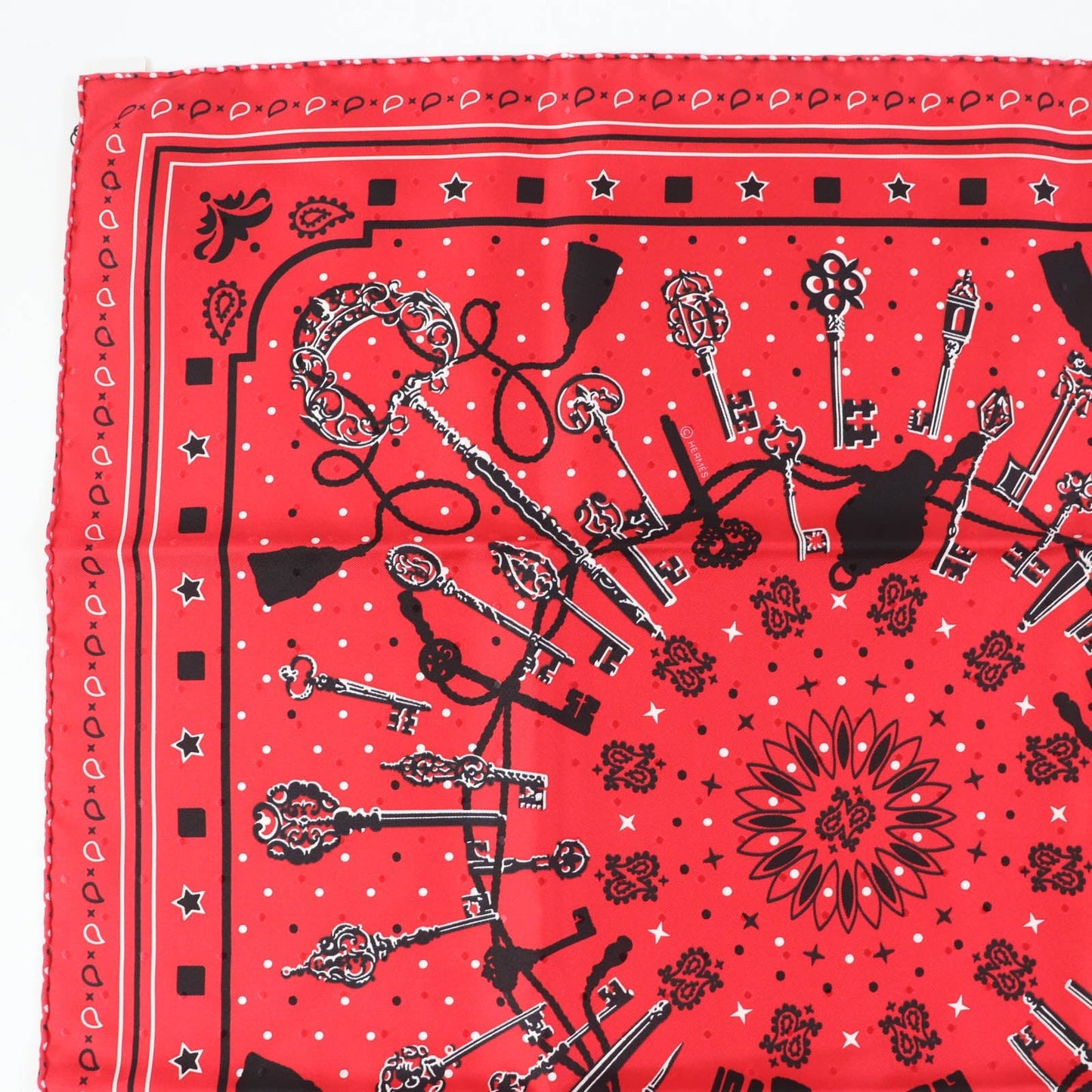 HERMES scarf silk Rouge Noir Blanc Carre55 LES CLES Les Clés Key
