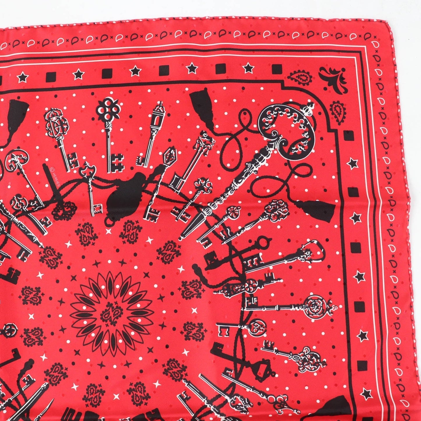 HERMES scarf silk Rouge Noir Blanc Carre55 LES CLES Les Clés Key