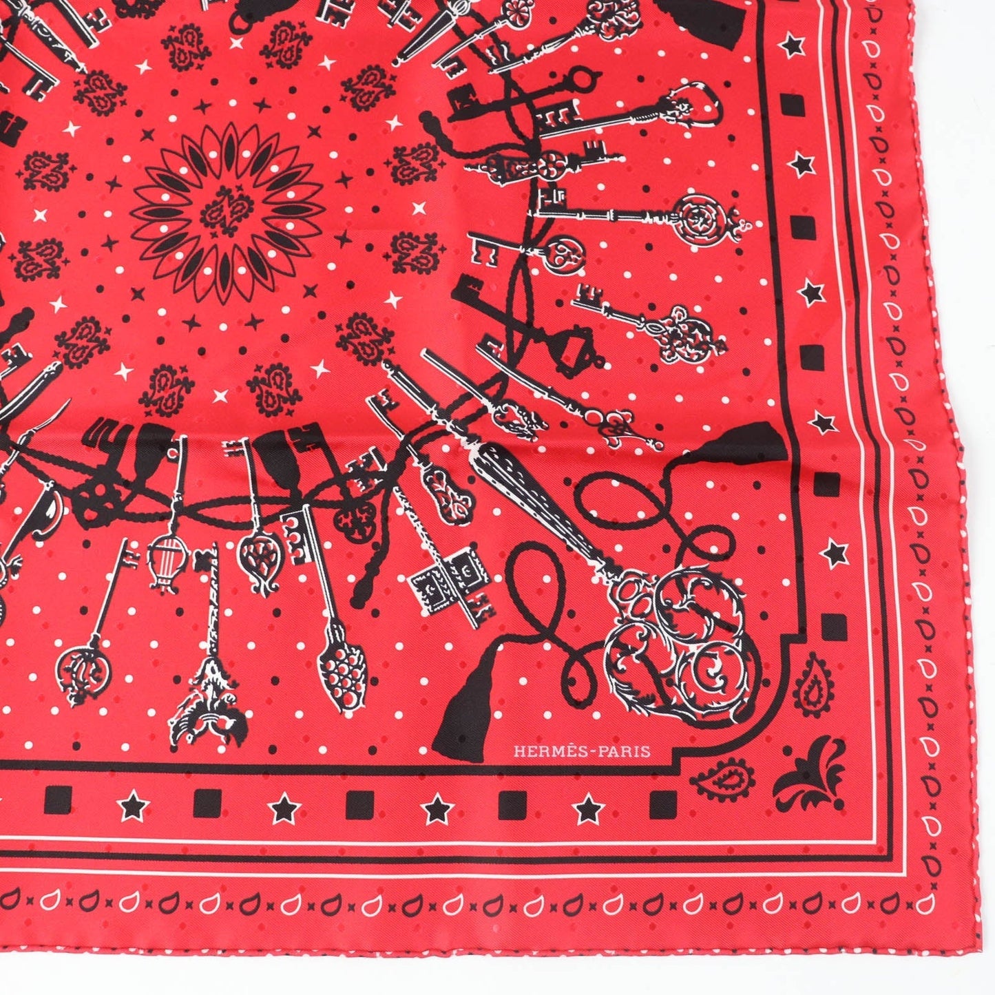 HERMES scarf silk Rouge Noir Blanc Carre55 LES CLES Les Clés Key