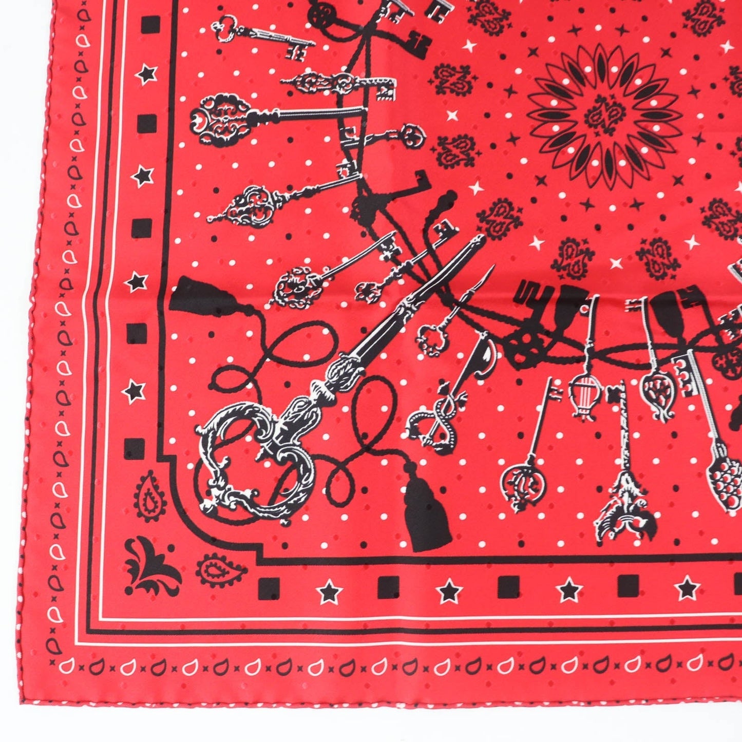 HERMES scarf silk Rouge Noir Blanc Carre55 LES CLES Les Clés Key