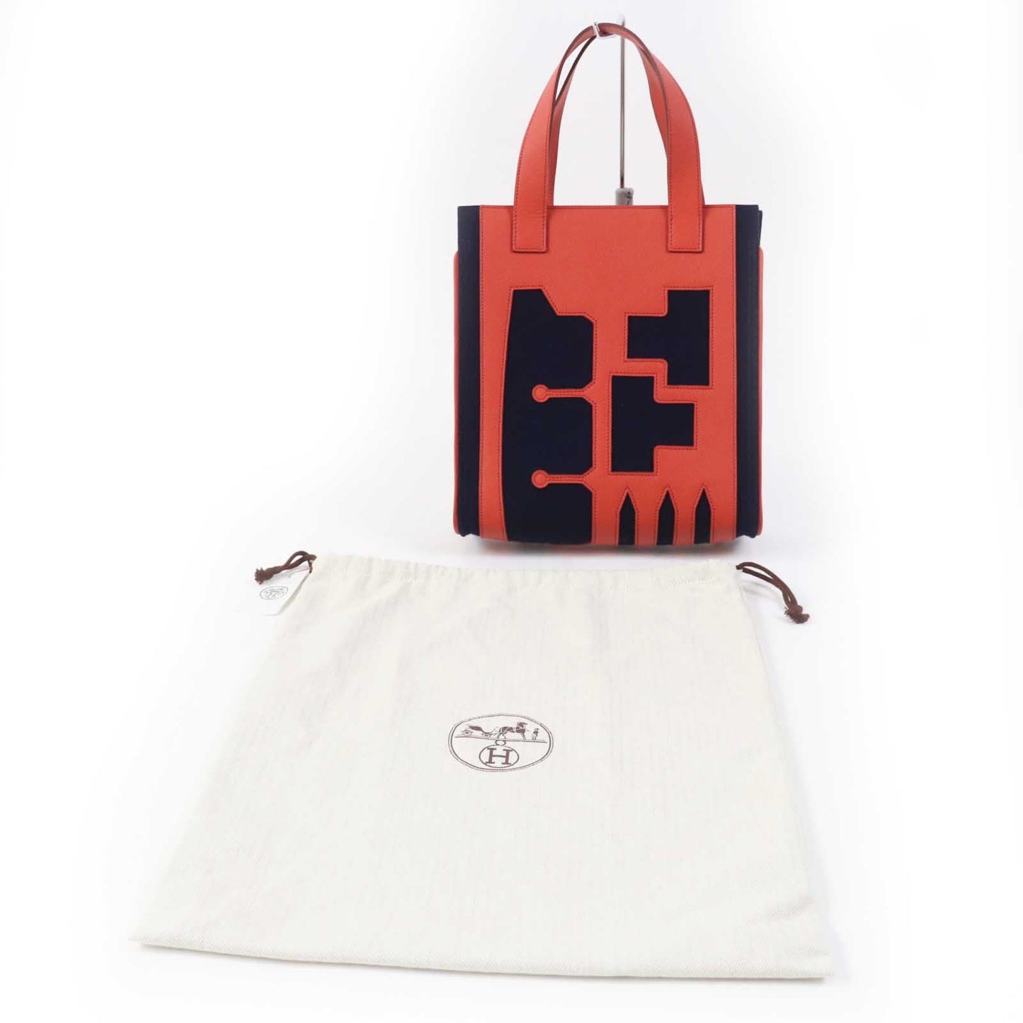 HERMES Tote Bag Main: Epsom, felt Coral Pink Navy Petit h Women Used