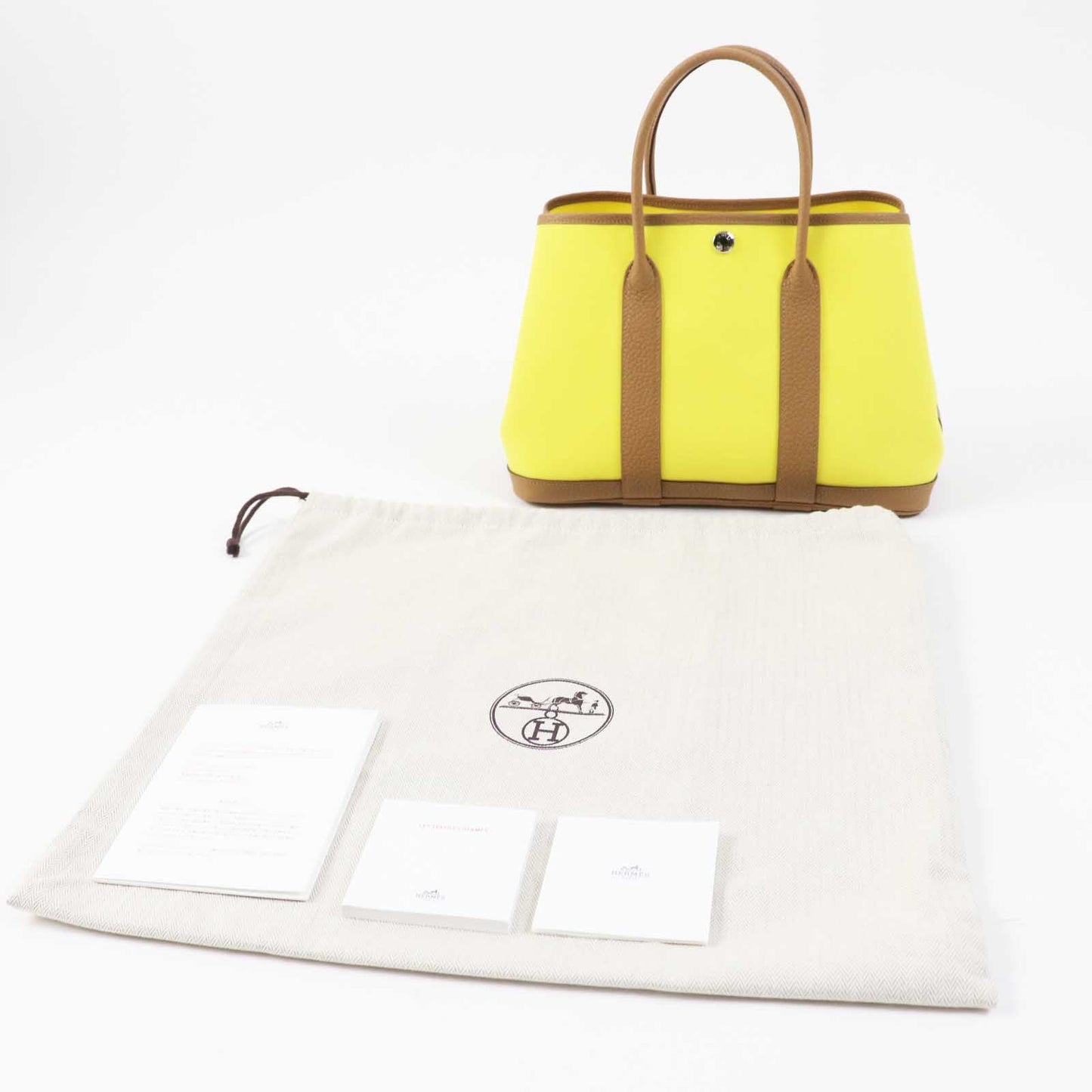 HERMES Handbag Toile Officier Negonda Lime Biscuit Garden party TPM 30