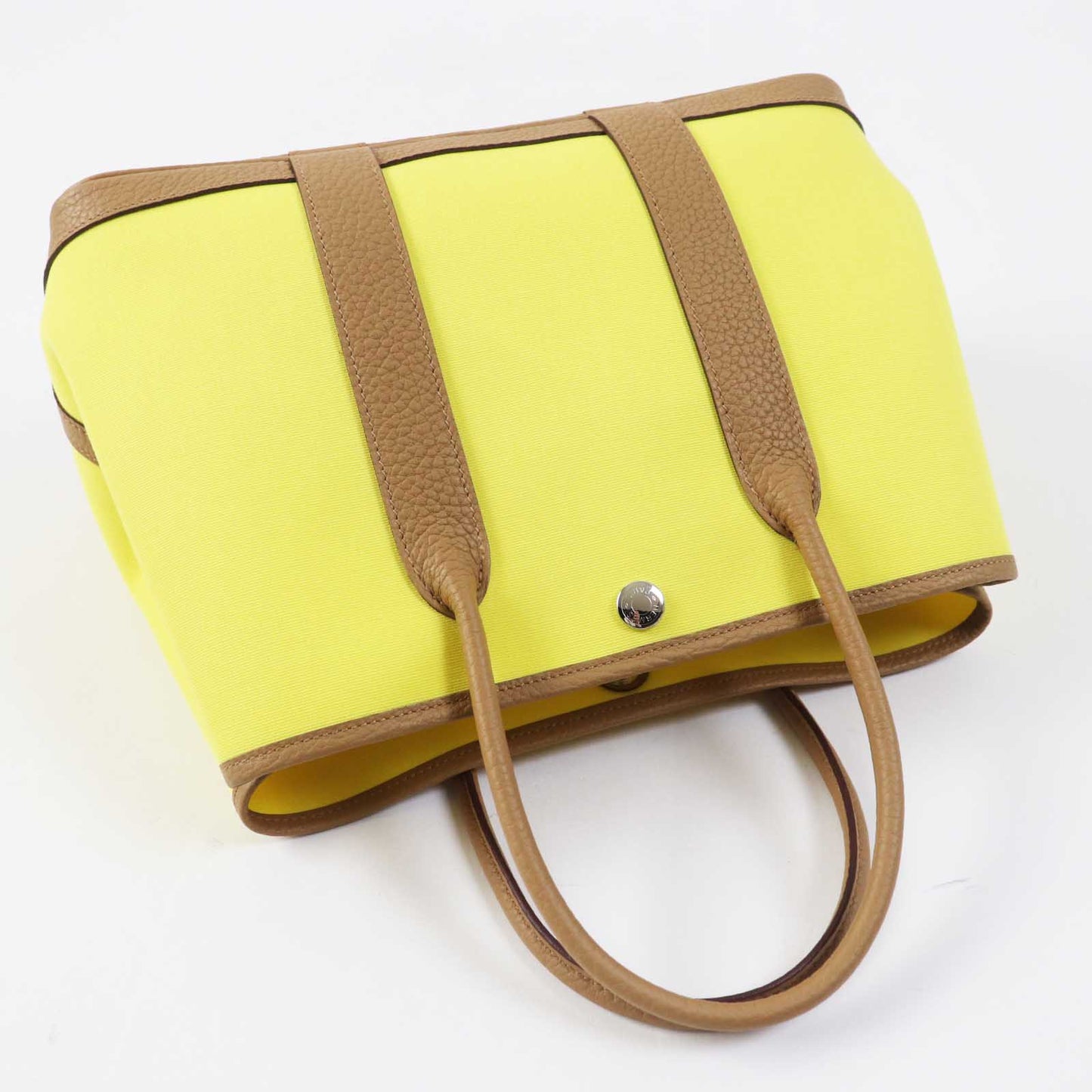 HERMES Handbag Toile Officier Negonda Lime Biscuit Garden party TPM 30