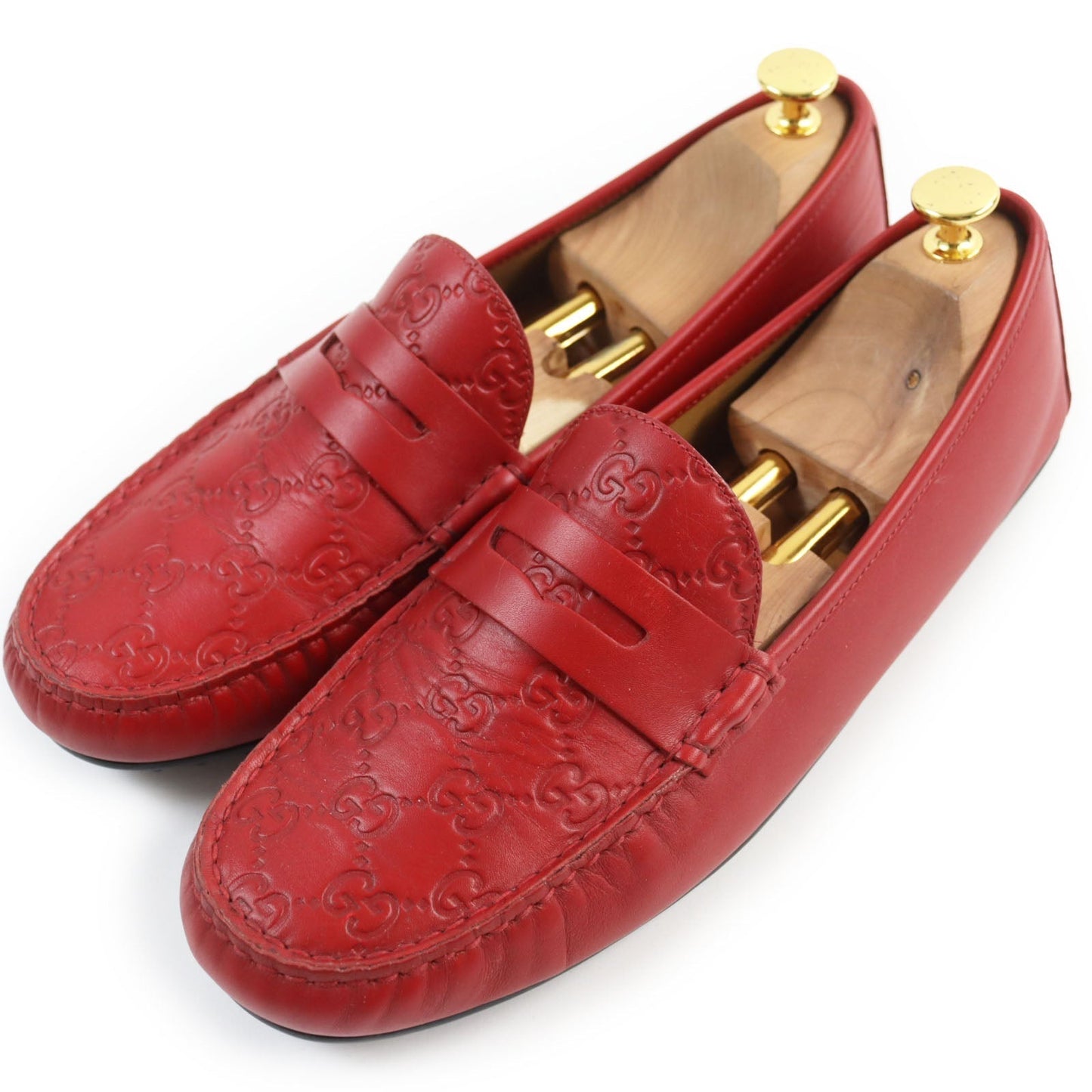 GUCCI loafers 431063 leather Red Driving shoes Guccissima GG embossed 9