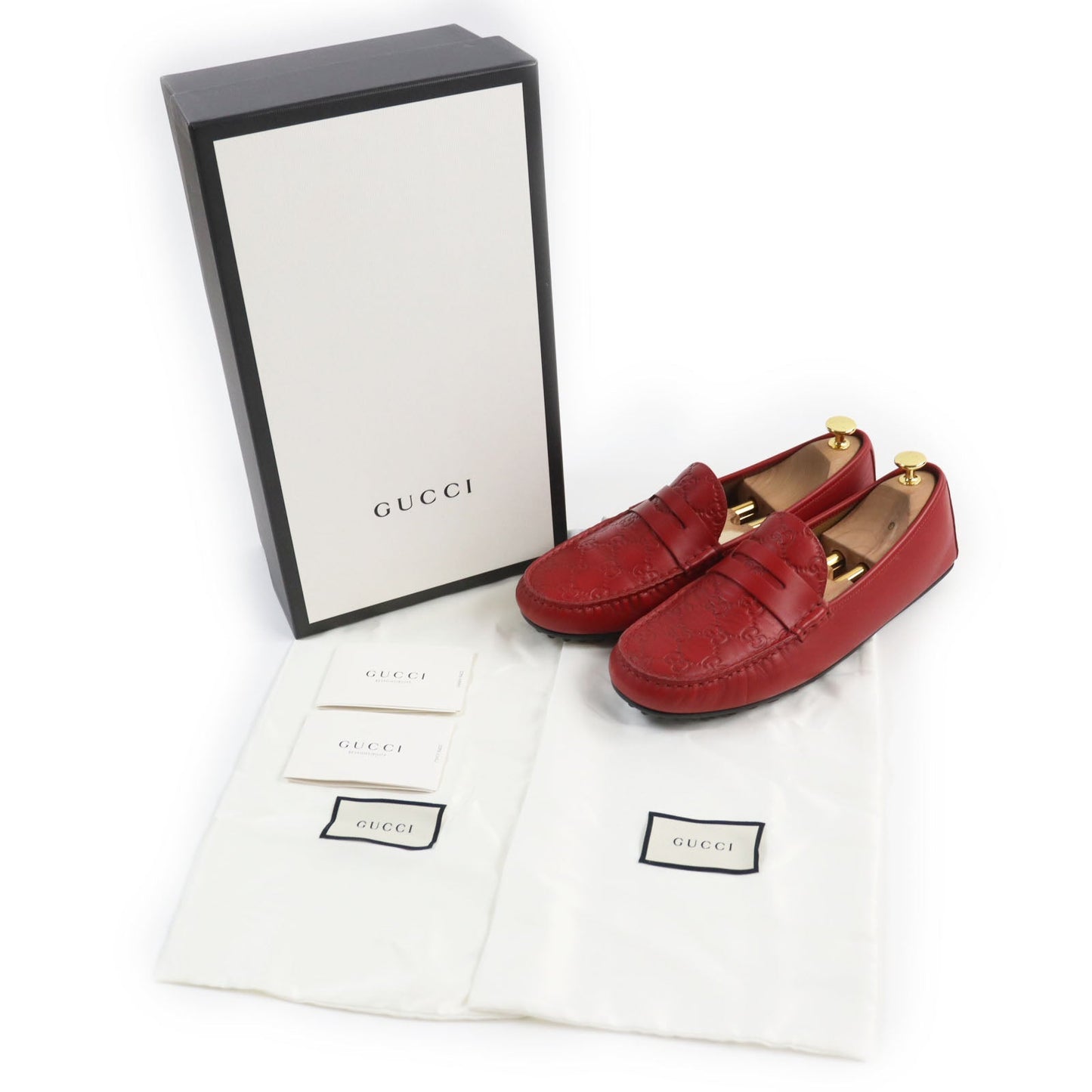 GUCCI loafers 431063 leather Red Driving shoes Guccissima GG embossed 9