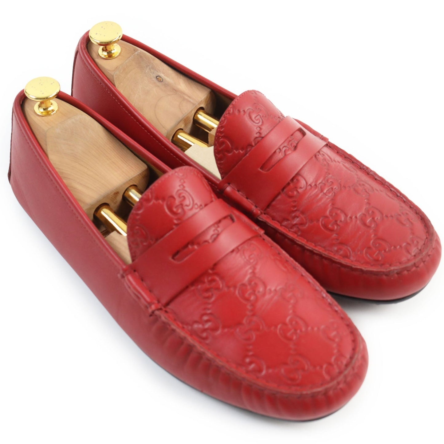 GUCCI loafers 431063 leather Red Driving shoes Guccissima GG embossed 9