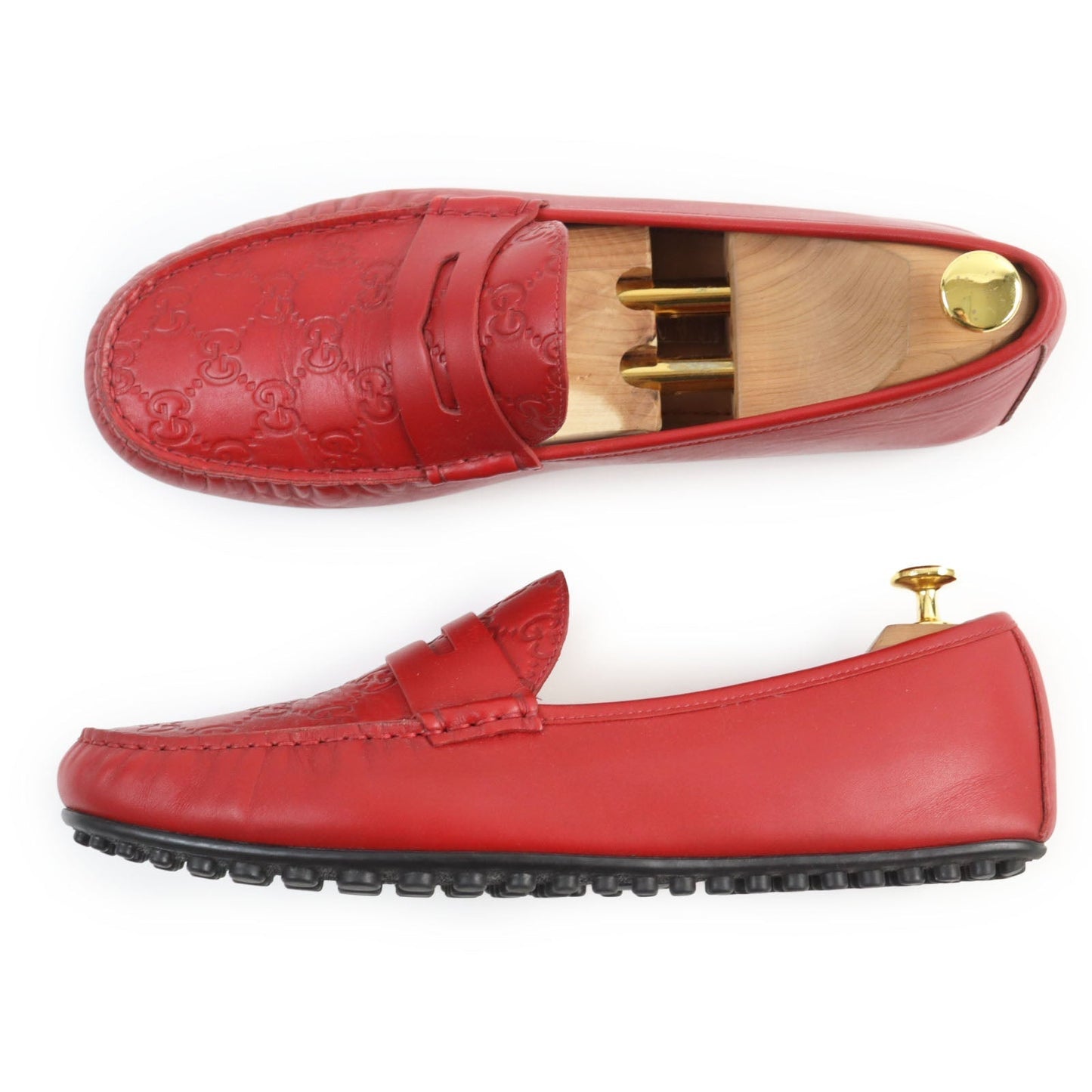 GUCCI loafers 431063 leather Red Driving shoes Guccissima GG embossed 9