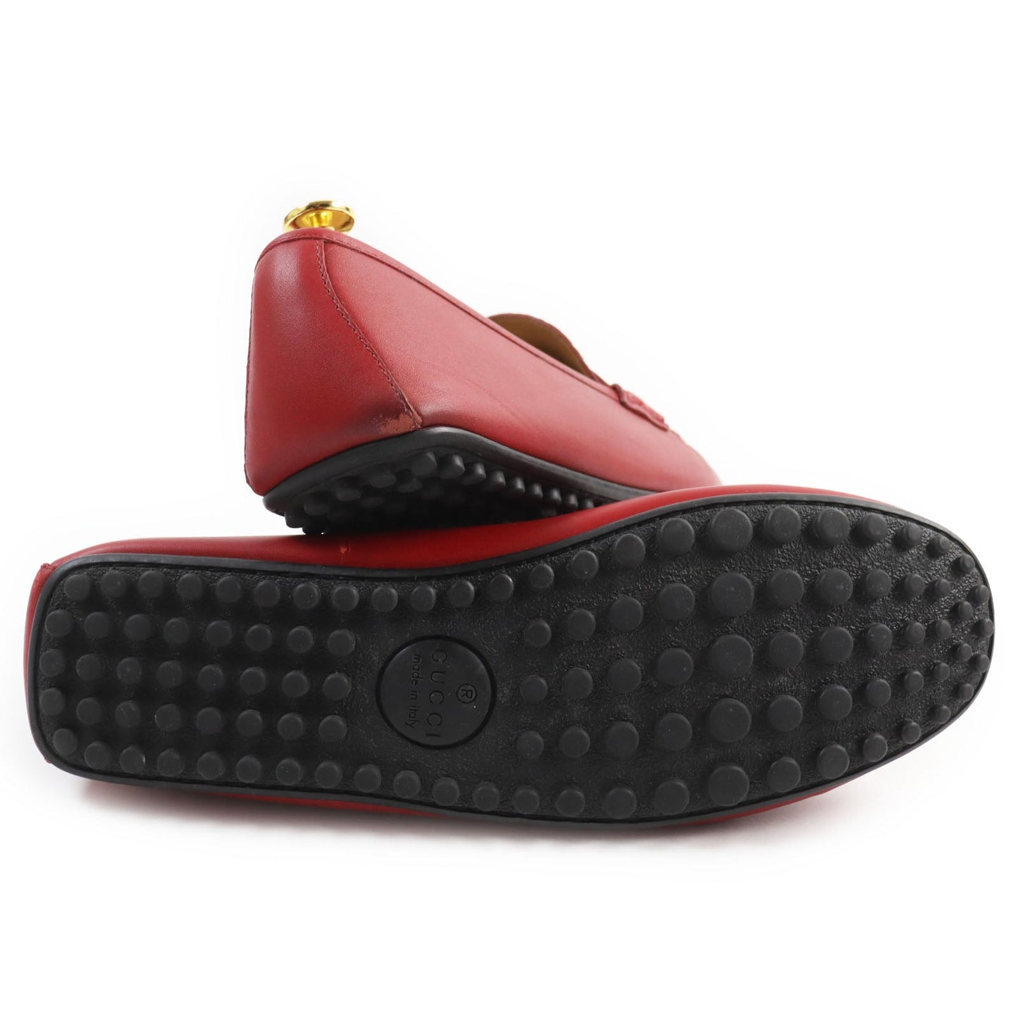 GUCCI loafers 431063 leather Red Driving shoes Guccissima GG embossed 9