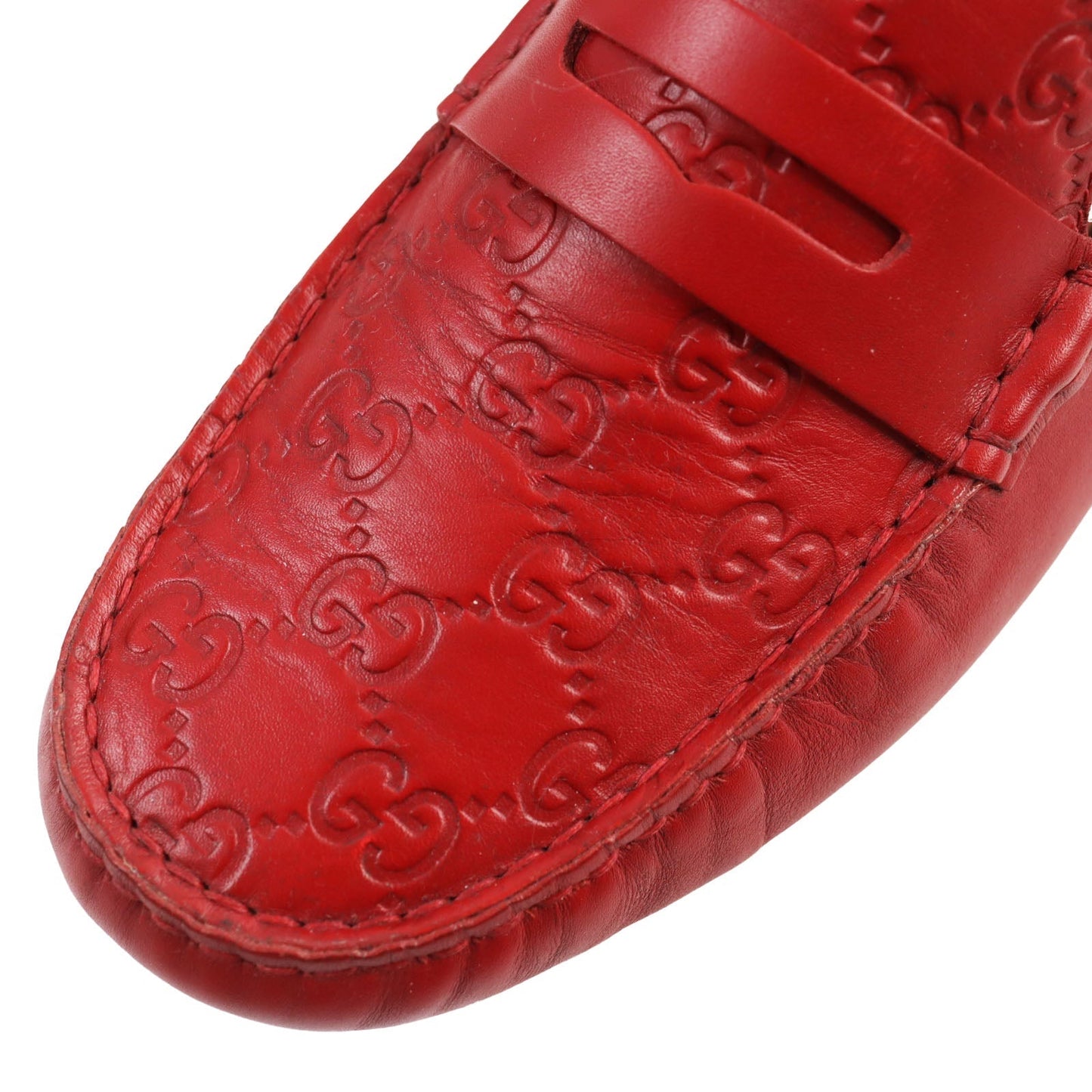 GUCCI loafers 431063 leather Red Driving shoes Guccissima GG embossed 9