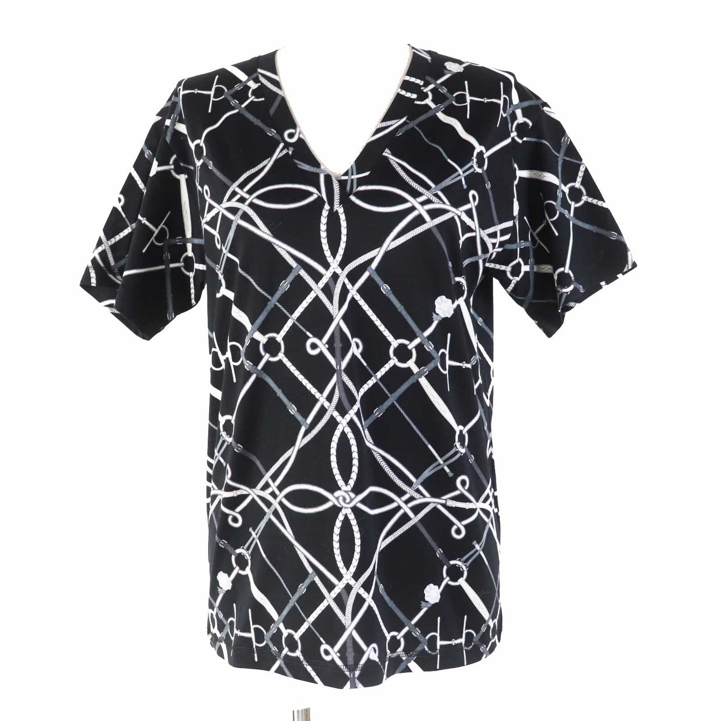 HERMES Short sleeve T-shirt cotton black PARCOURS SANS FAUTE PERFECT COURSE 34