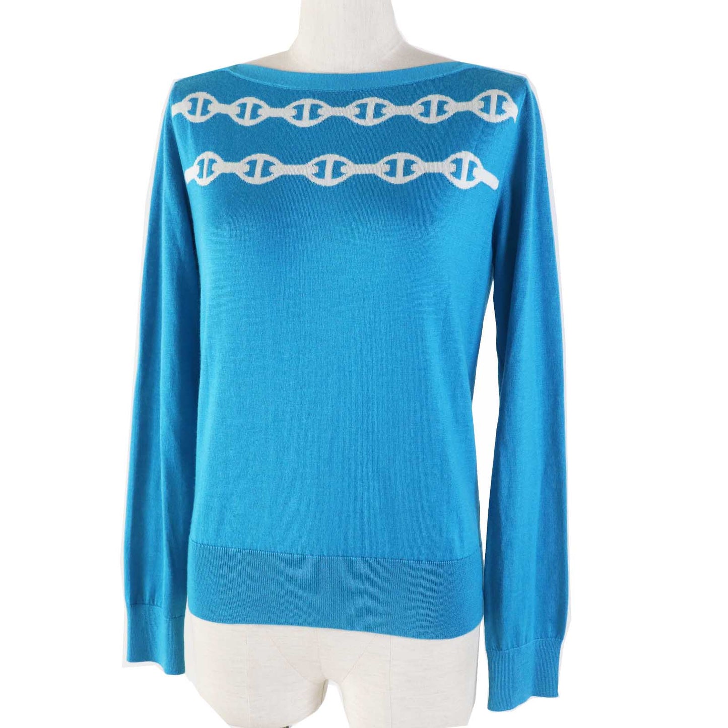 HERMES knit cashmere Light blue white 34