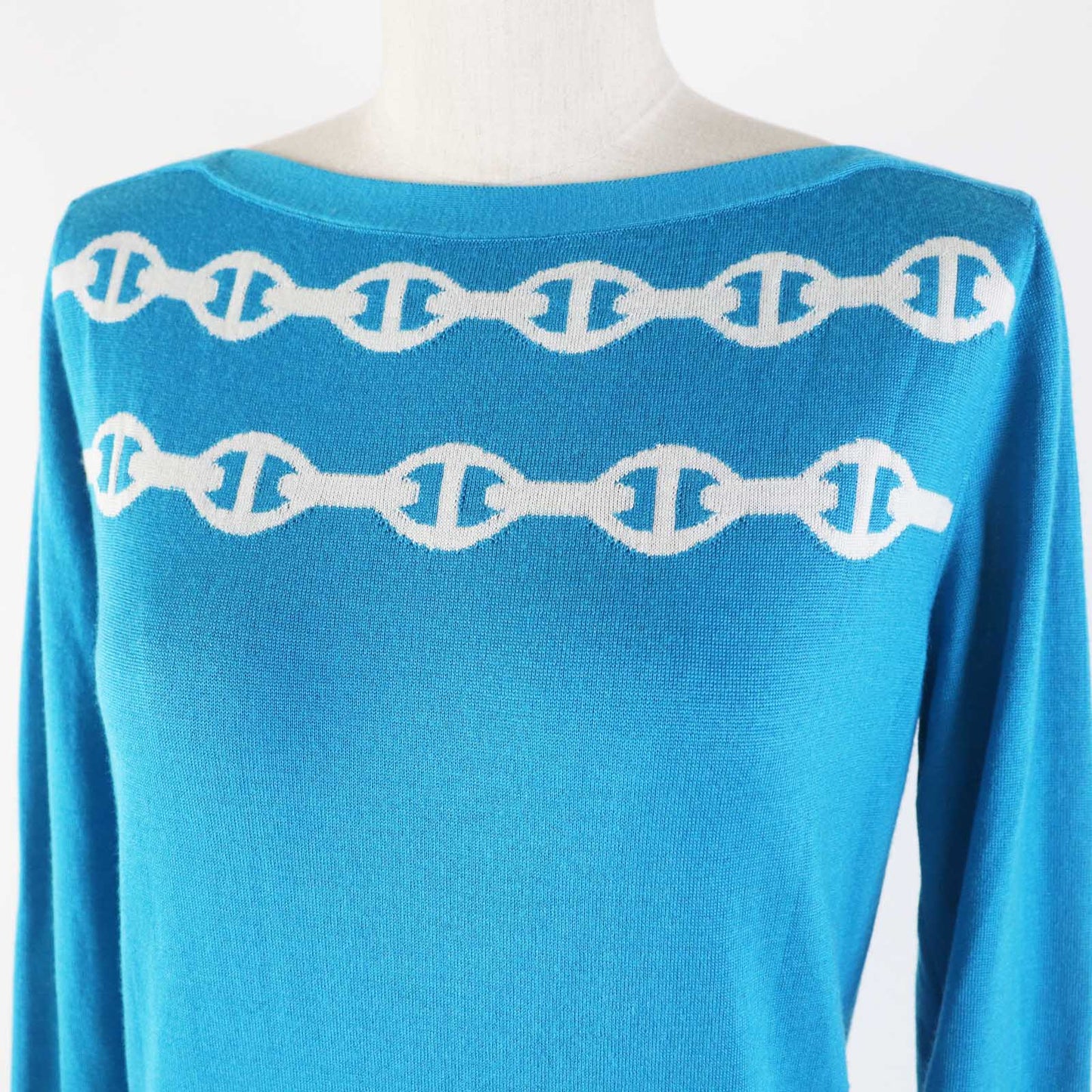 HERMES knit cashmere Light blue white 34