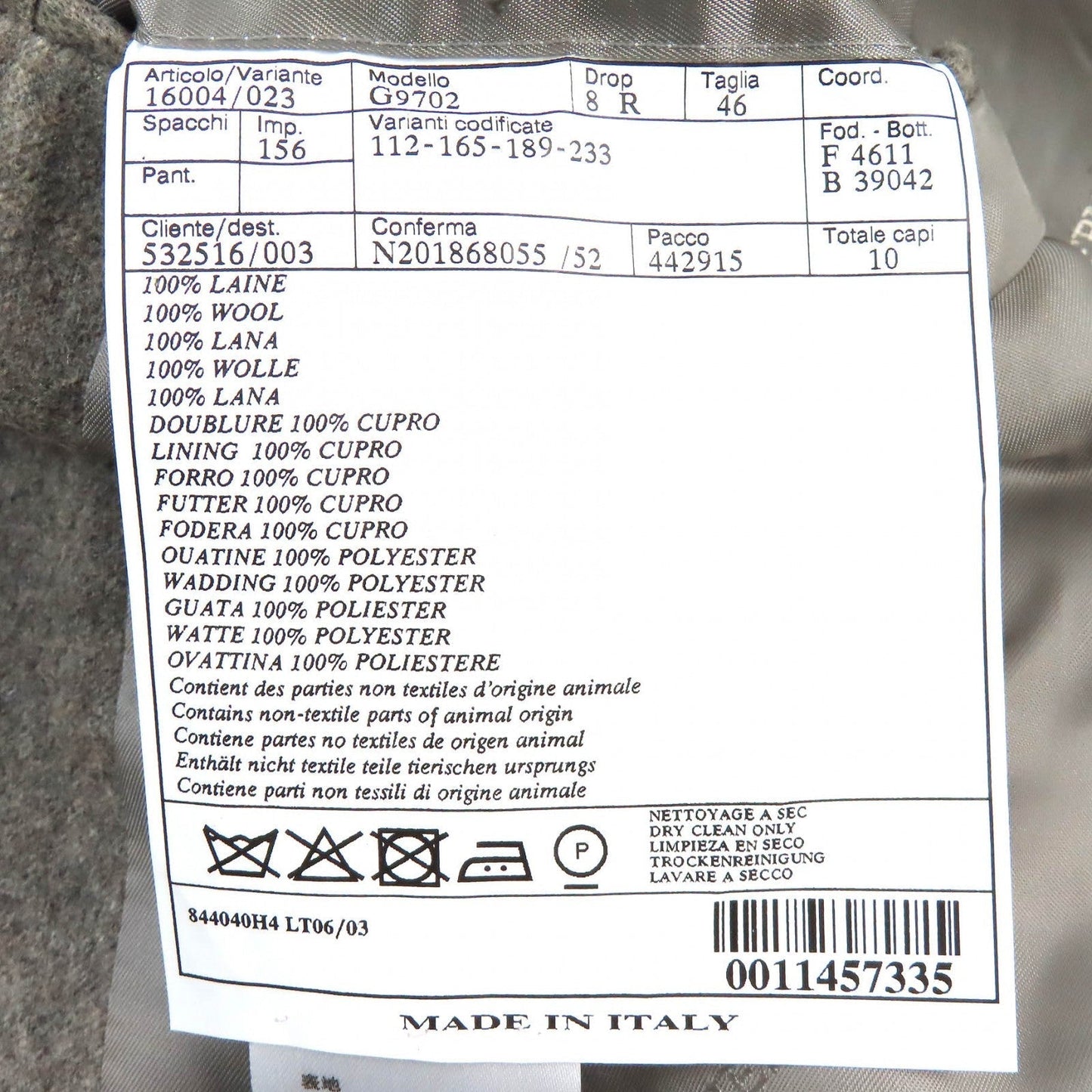HERMES tailored jacket wool gray 46