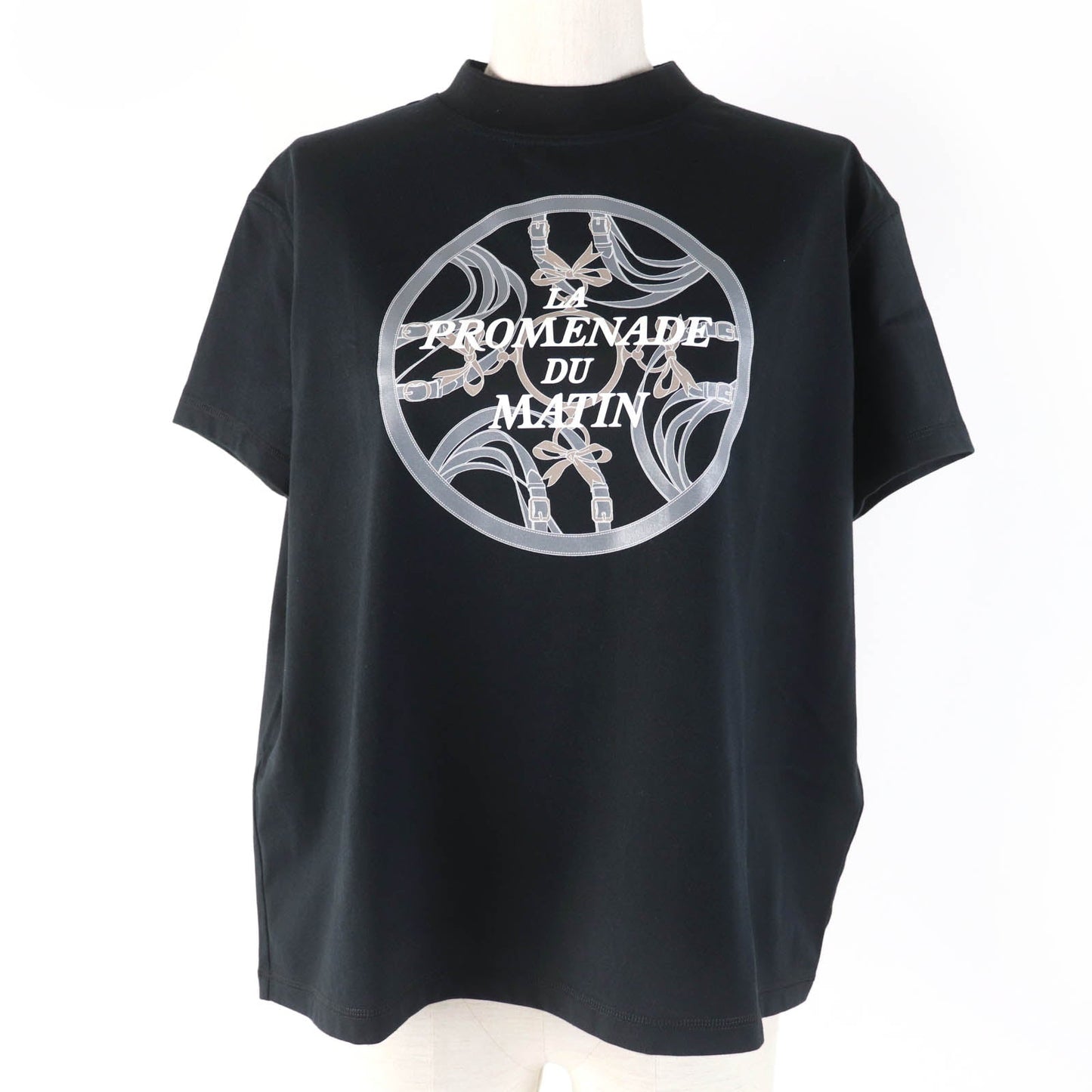 HERMES Short sleeve T-shirt cotton black Morning walk on the Matin Promenade 36
