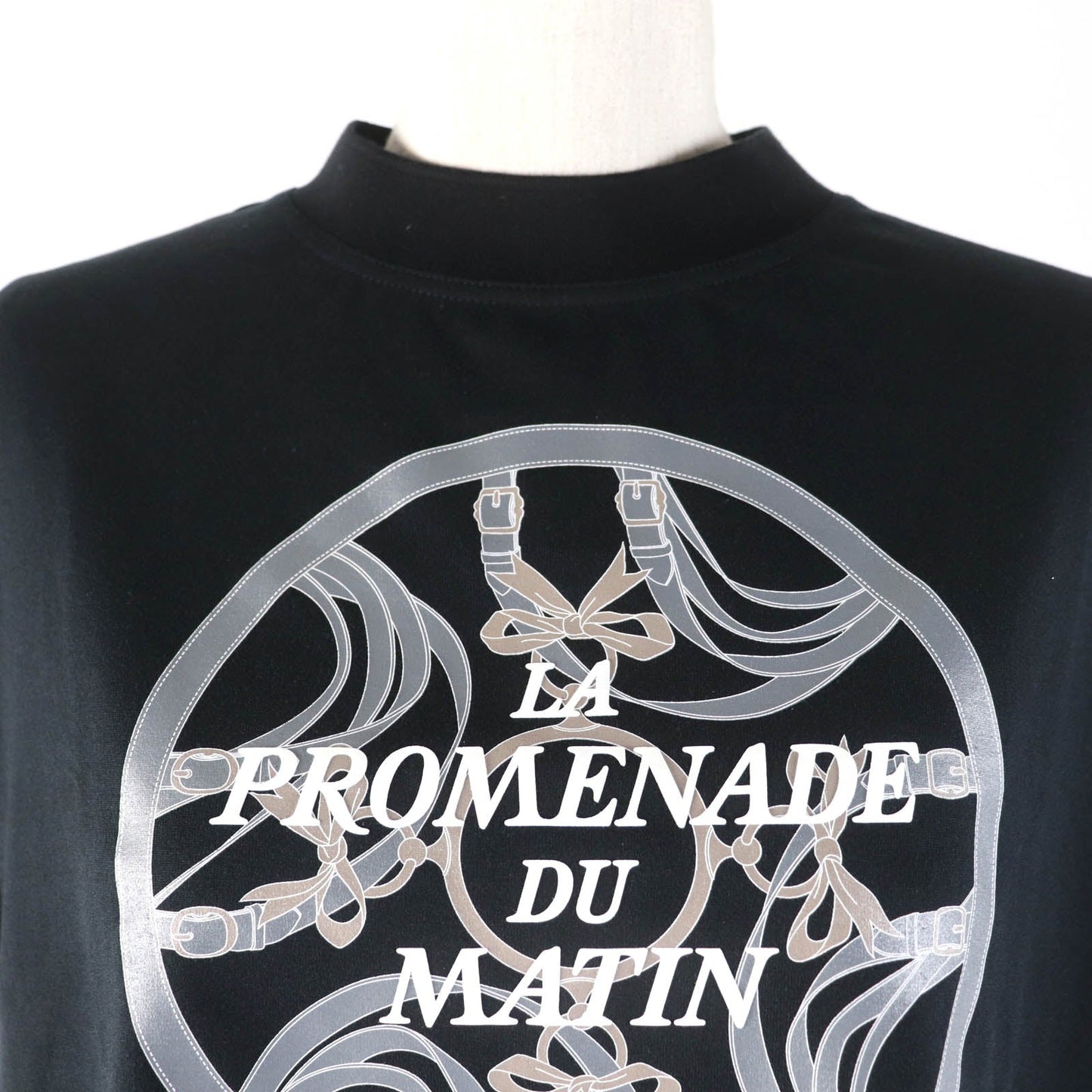 HERMES Short sleeve T-shirt cotton black Morning walk on the Matin Promenade 36