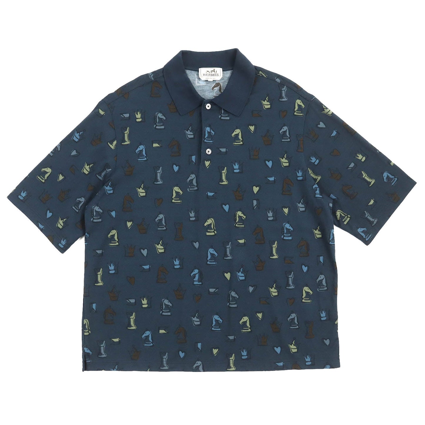 HERMES Short sleeve polo shirt cotton Navy multi-color L