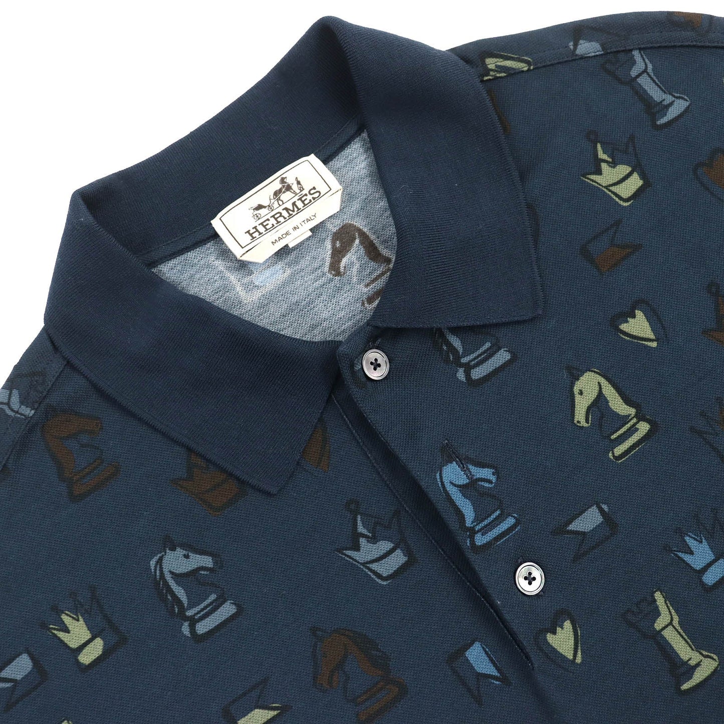 HERMES Short sleeve polo shirt cotton Navy multi-color L