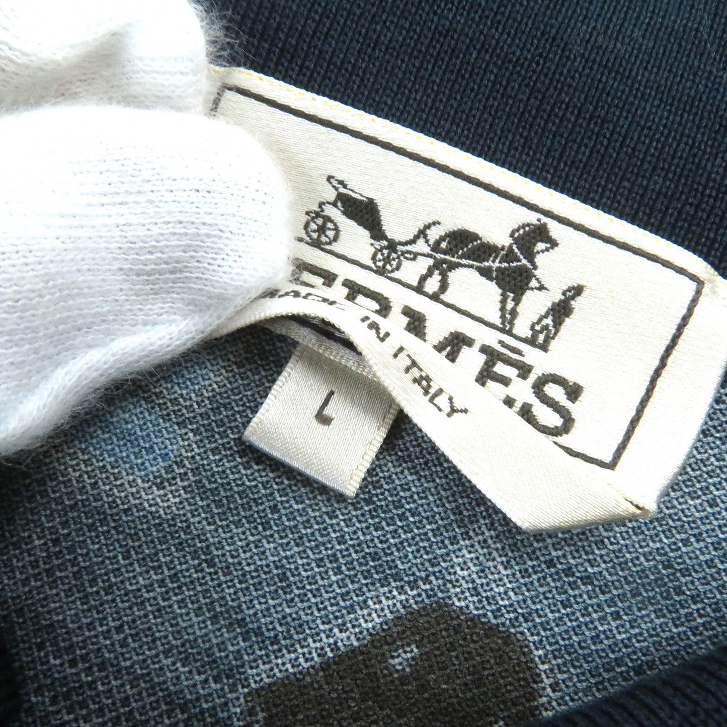 HERMES Short sleeve polo shirt cotton Navy multi-color L