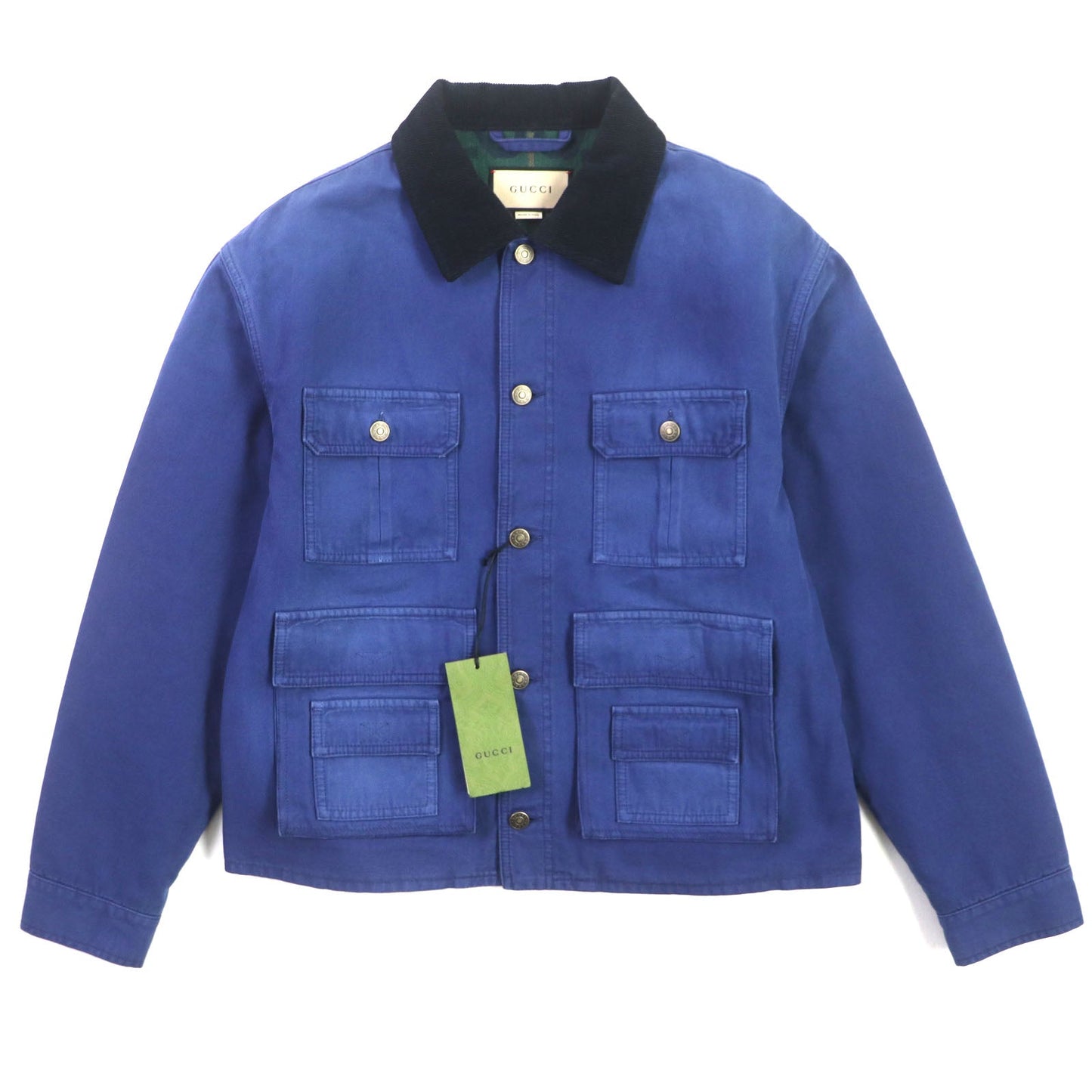 GUCCI Blouson 709636 XDB39 cotton blue-black Padded jacket Corduroy collar, GG check pattern on the back 48
