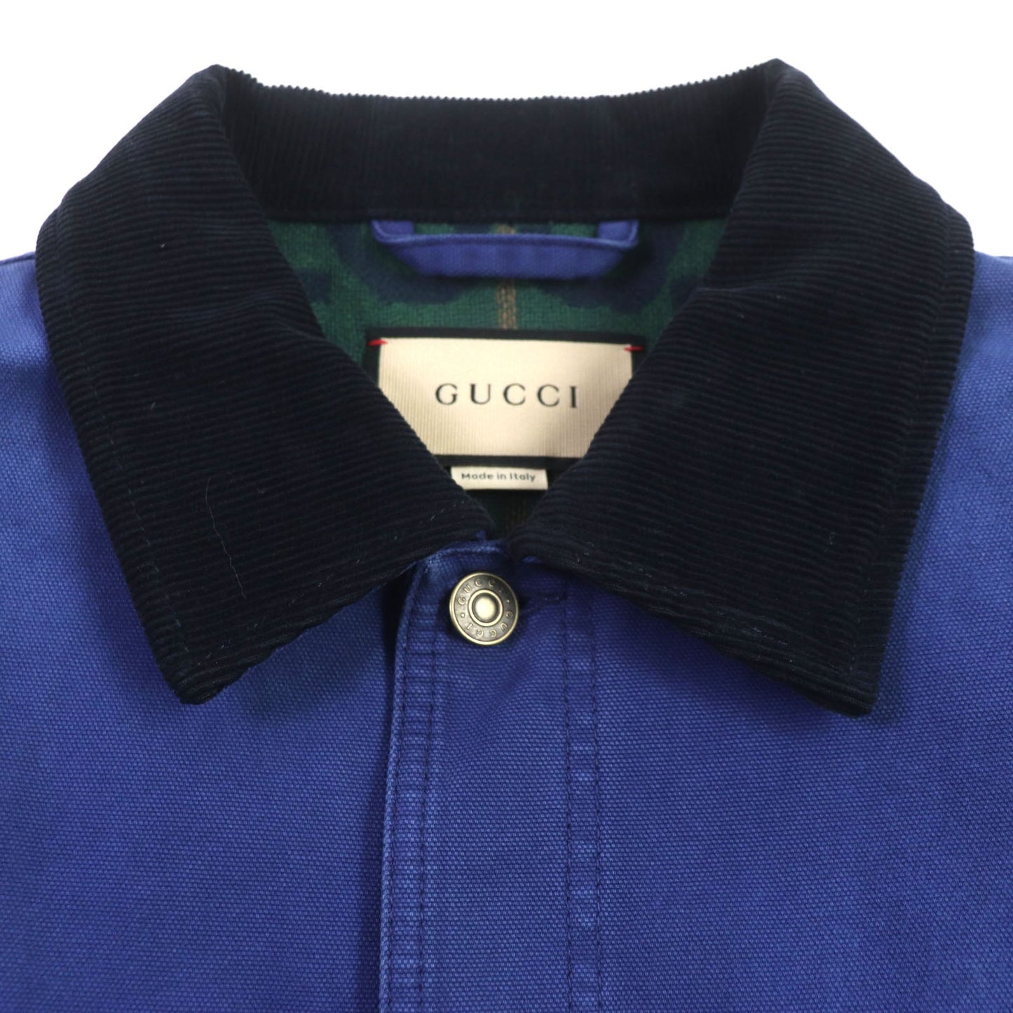 GUCCI Blouson 709636 XDB39 cotton blue-black Padded jacket Corduroy collar, GG check pattern on the back 48