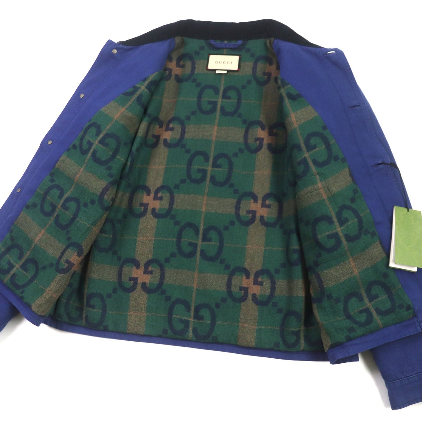 GUCCI Blouson 709636 XDB39 cotton blue-black Padded jacket Corduroy collar, GG check pattern on the back 48