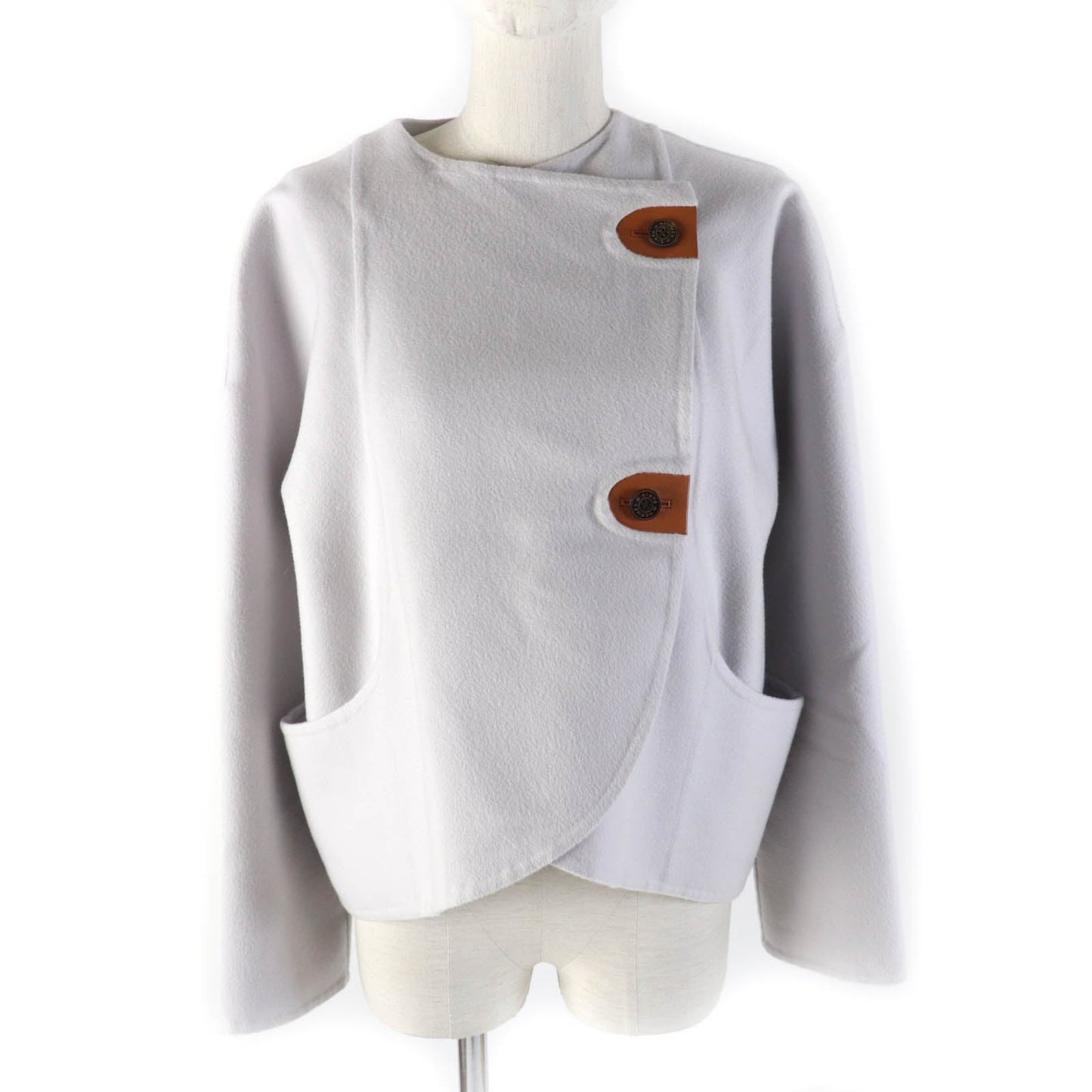 HERMES No color jacket cashmere Light gray 36
