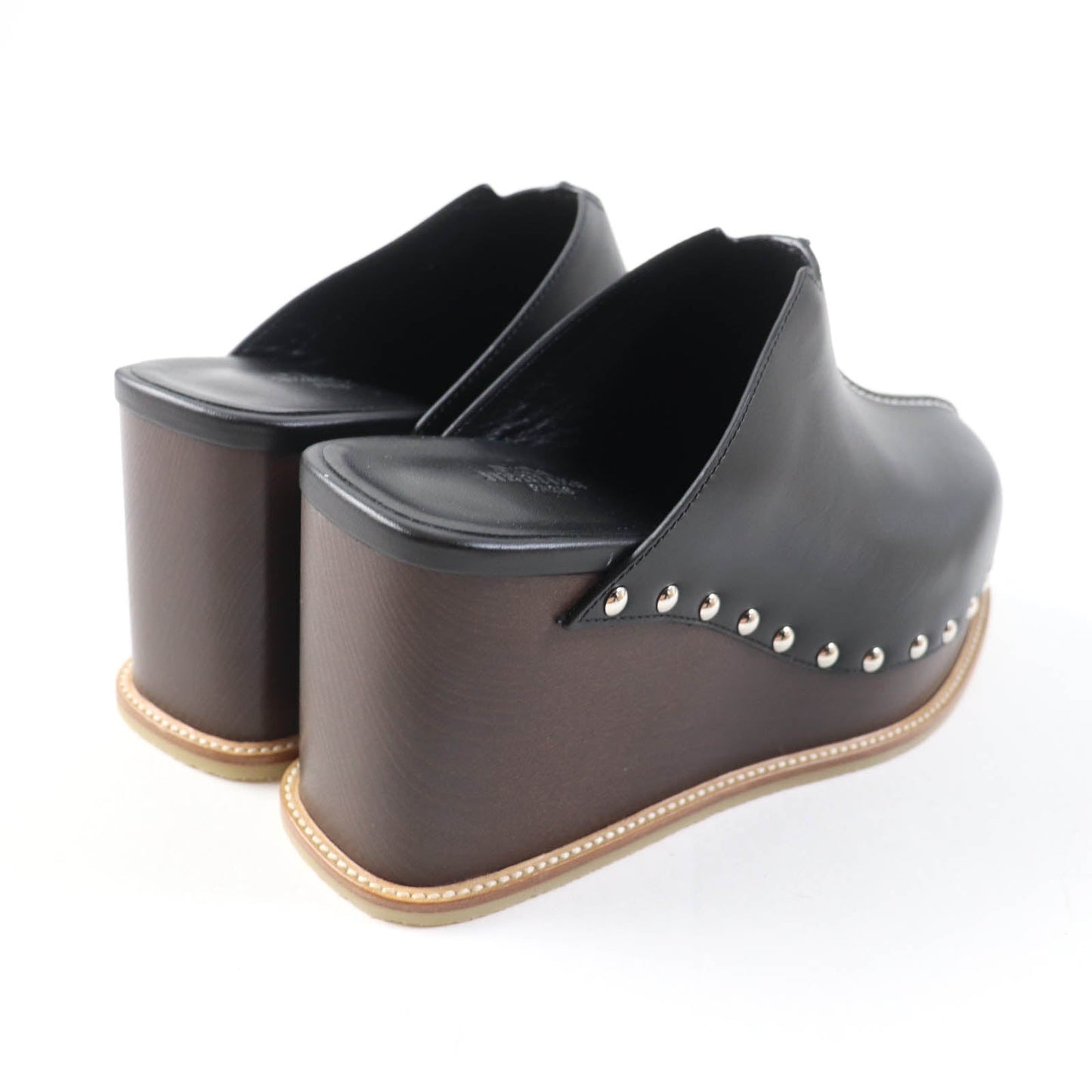 HERMES Sandals leather black Earth 37