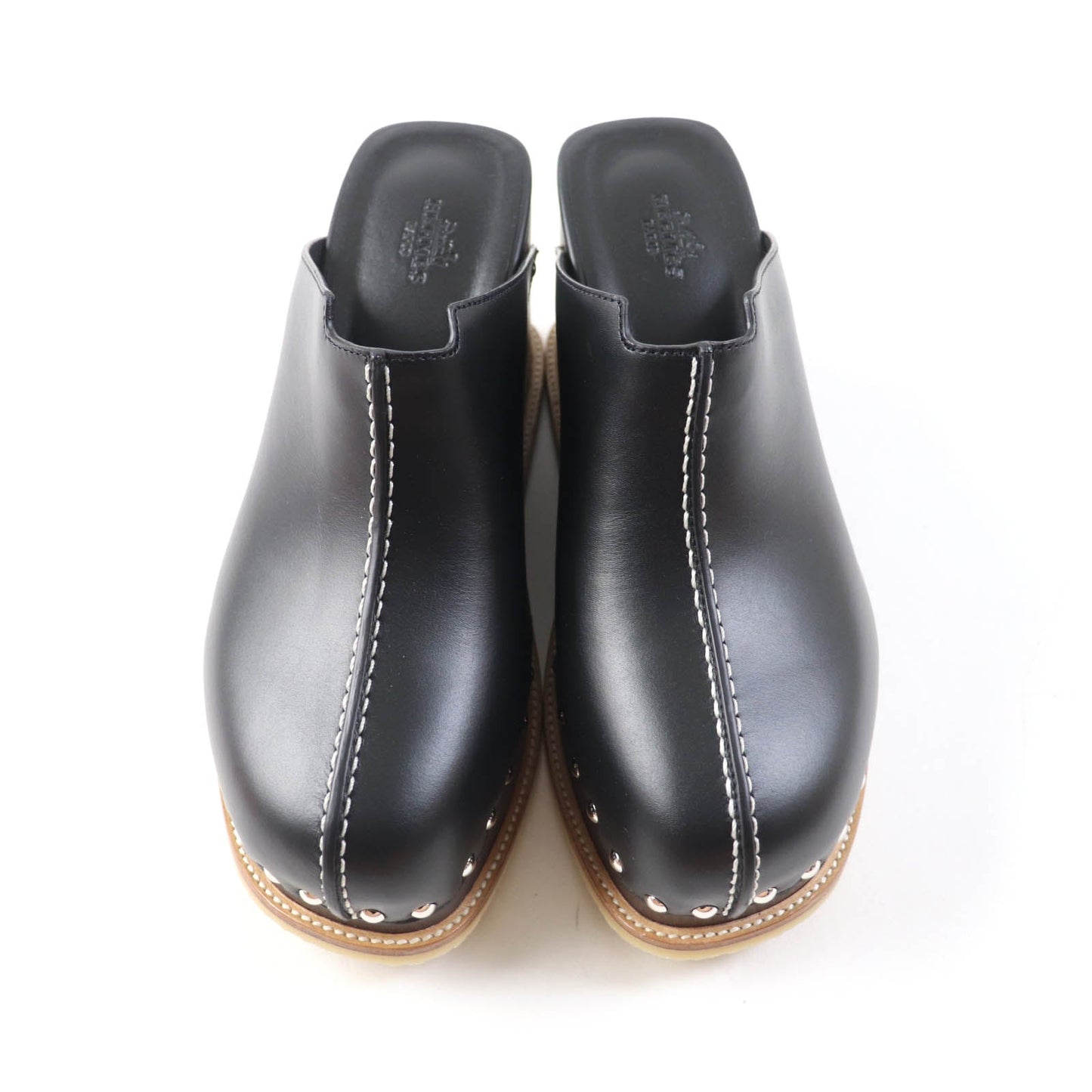 HERMES Sandals leather black Earth 37