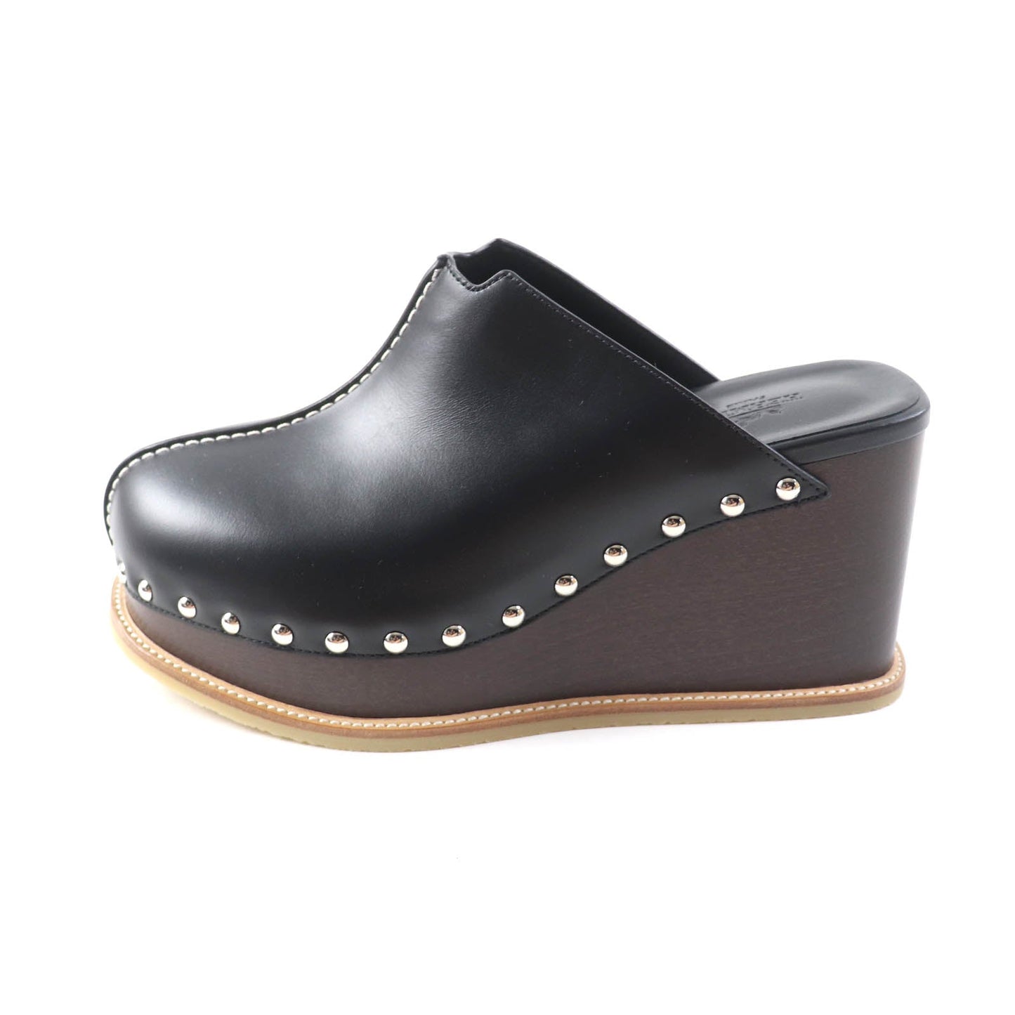 HERMES Sandals leather black Earth 37