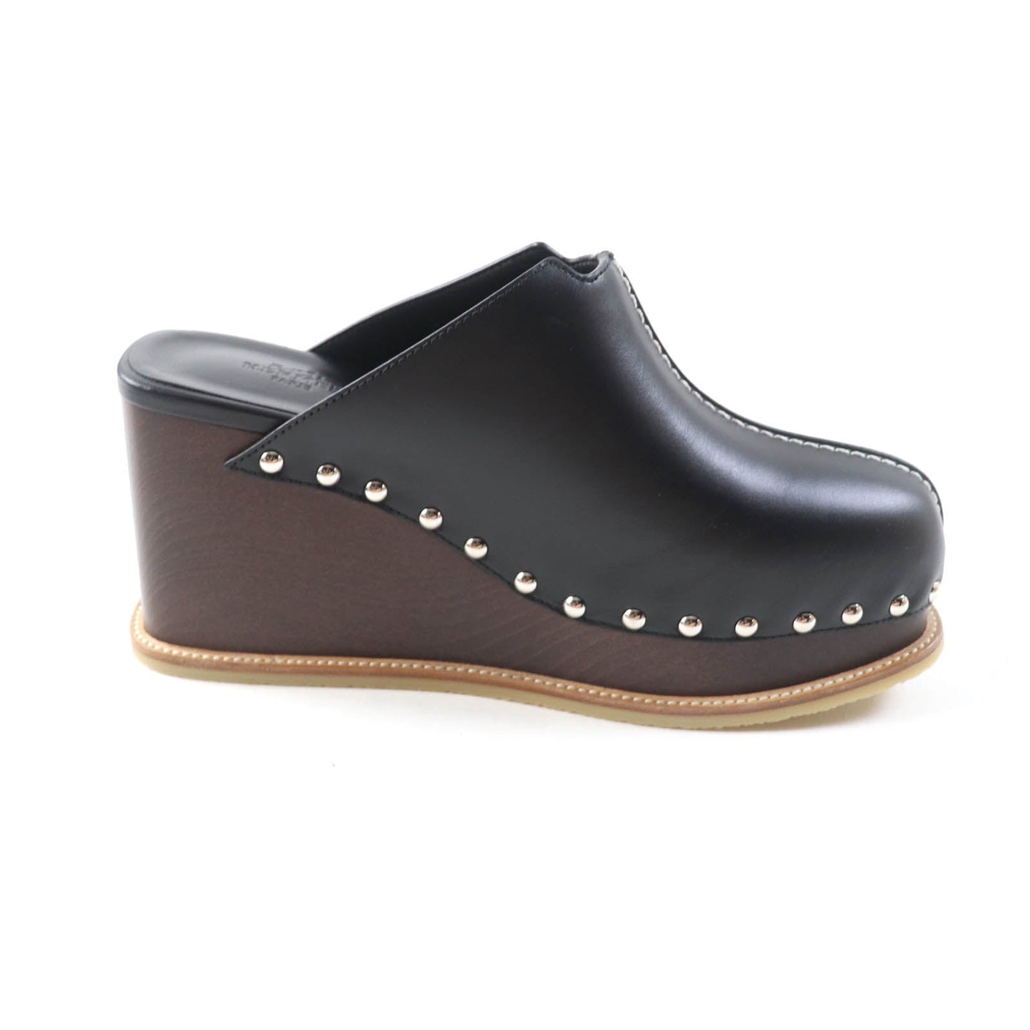 HERMES Sandals leather black Earth 37