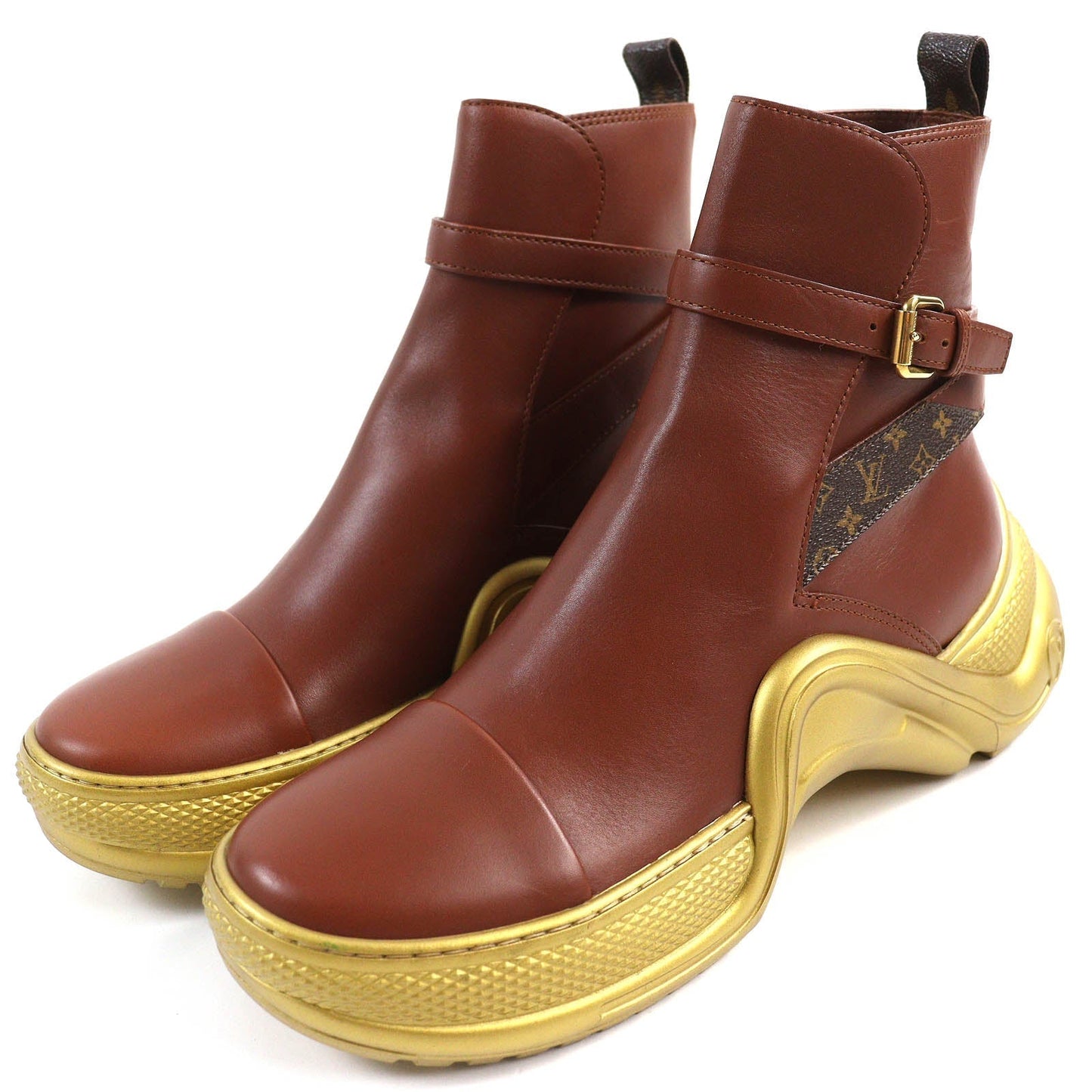 LOUIS VUITTON Ankle boots leather Brown gold Arclight line 42