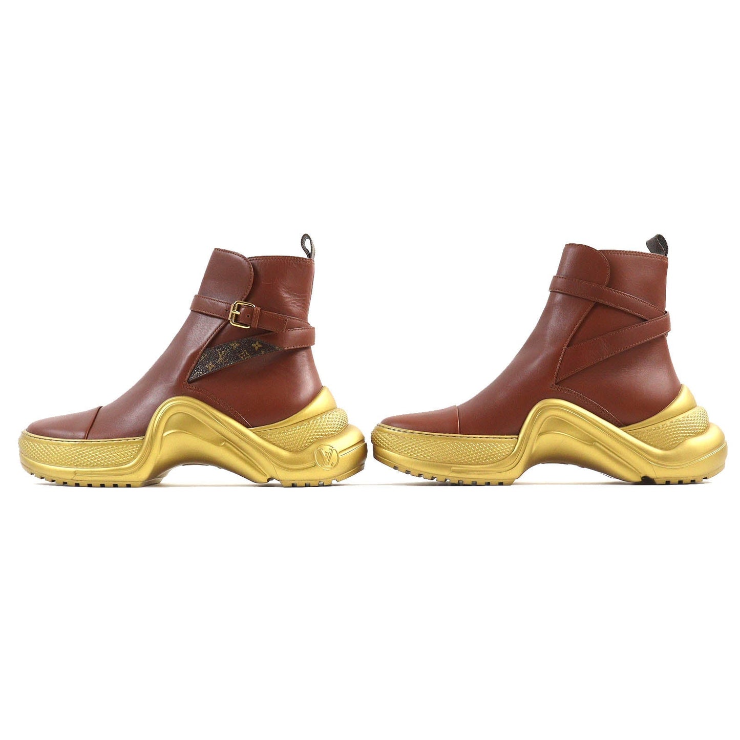 LOUIS VUITTON Ankle boots leather Brown gold Arclight line 42