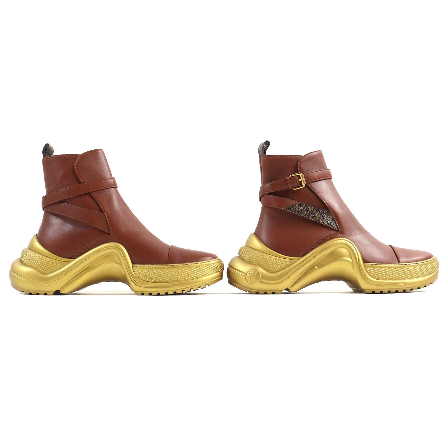 LOUIS VUITTON Ankle boots leather Brown gold Arclight line 42