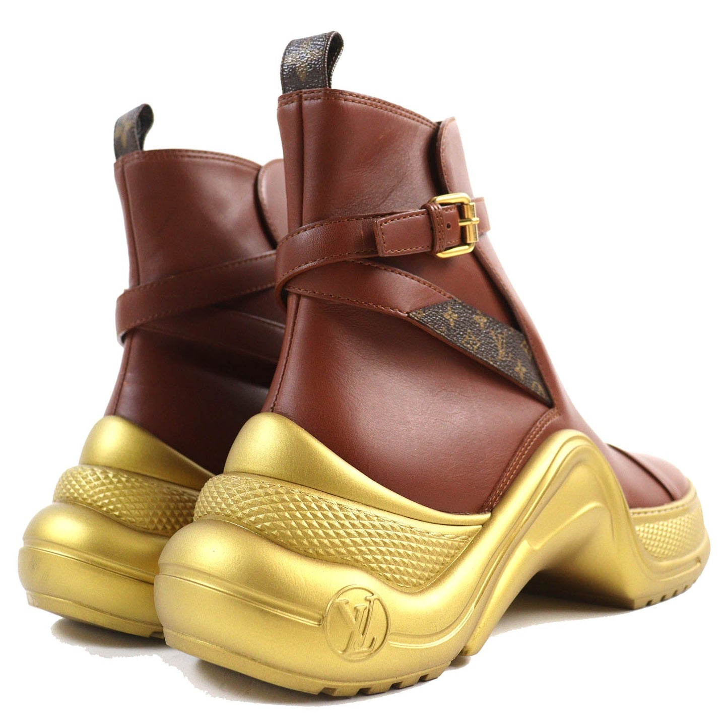 LOUIS VUITTON Ankle boots leather Brown gold Arclight line 42