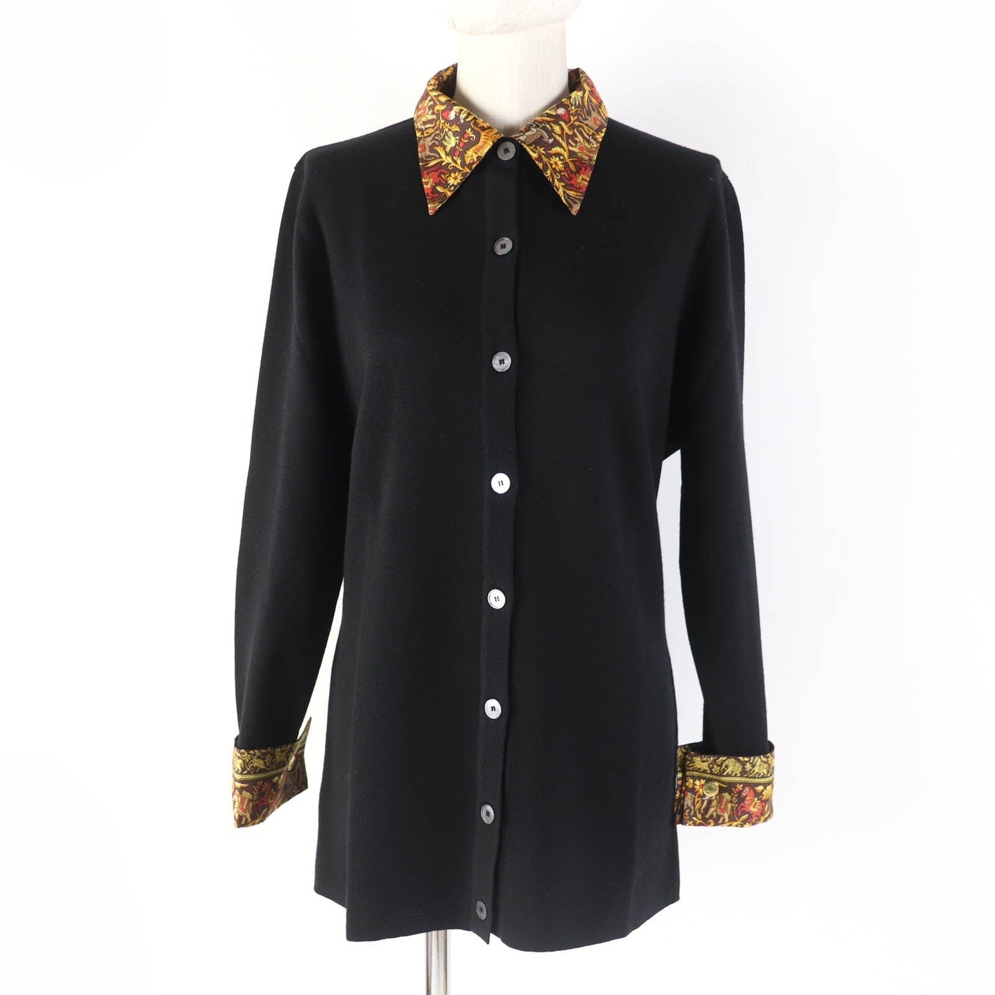 HERMES cardigan wool black CHASSE EN INDE Indian Hunting S