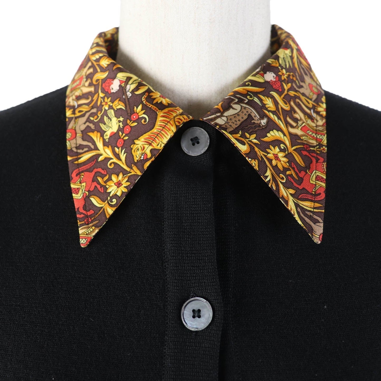 HERMES cardigan wool black CHASSE EN INDE Indian Hunting S
