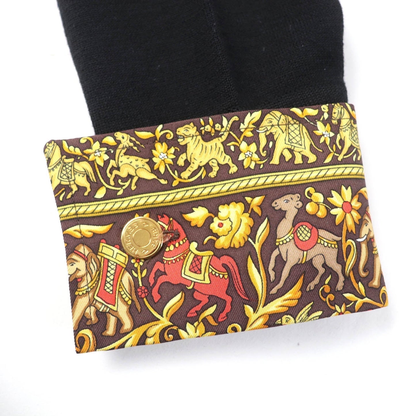 HERMES cardigan wool black CHASSE EN INDE Indian Hunting S