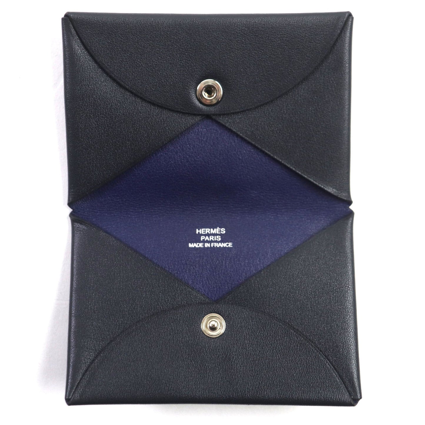 HERMES Card Case Box scarf Black Blue Saphir Calvi Verso