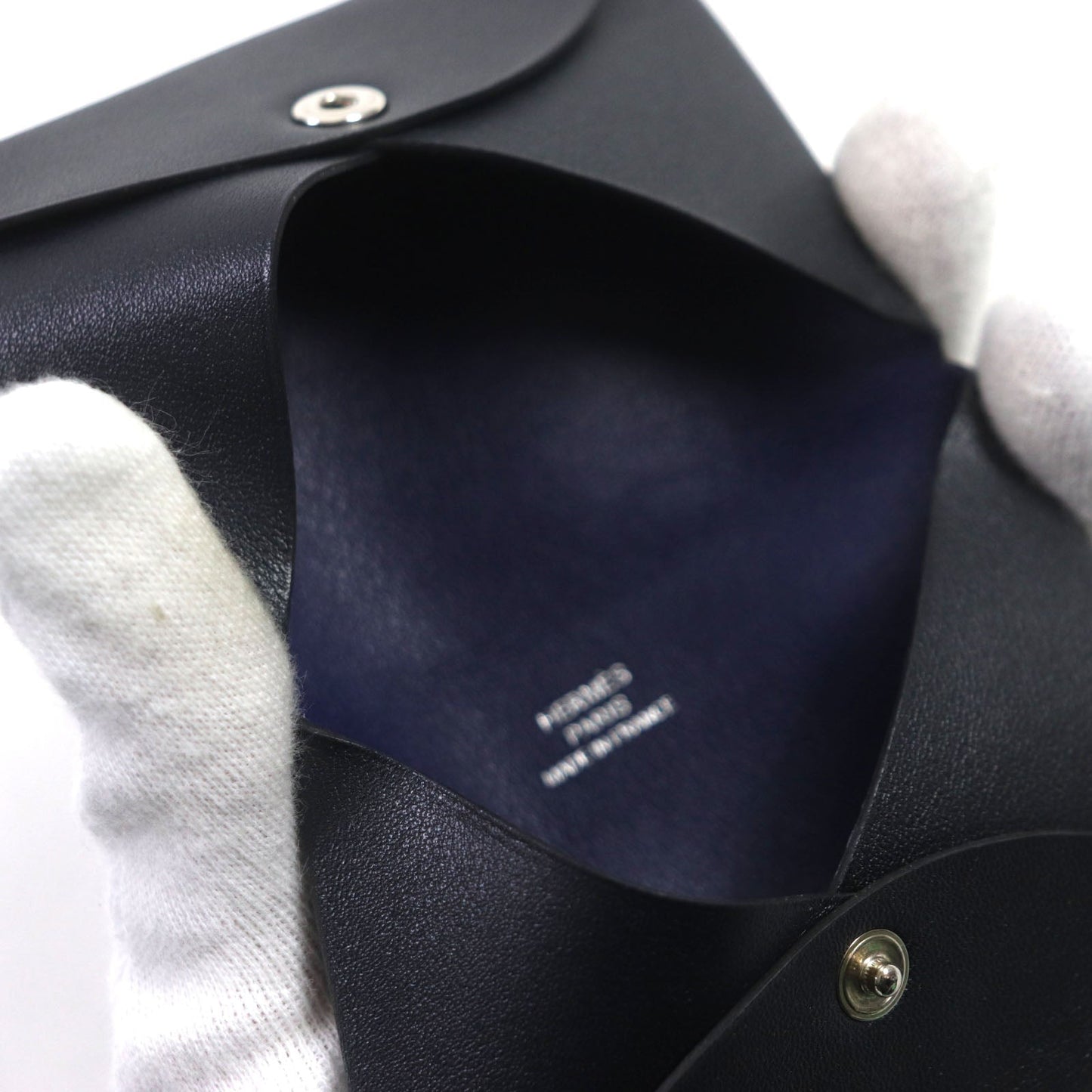 HERMES Card Case Box scarf Black Blue Saphir Calvi Verso