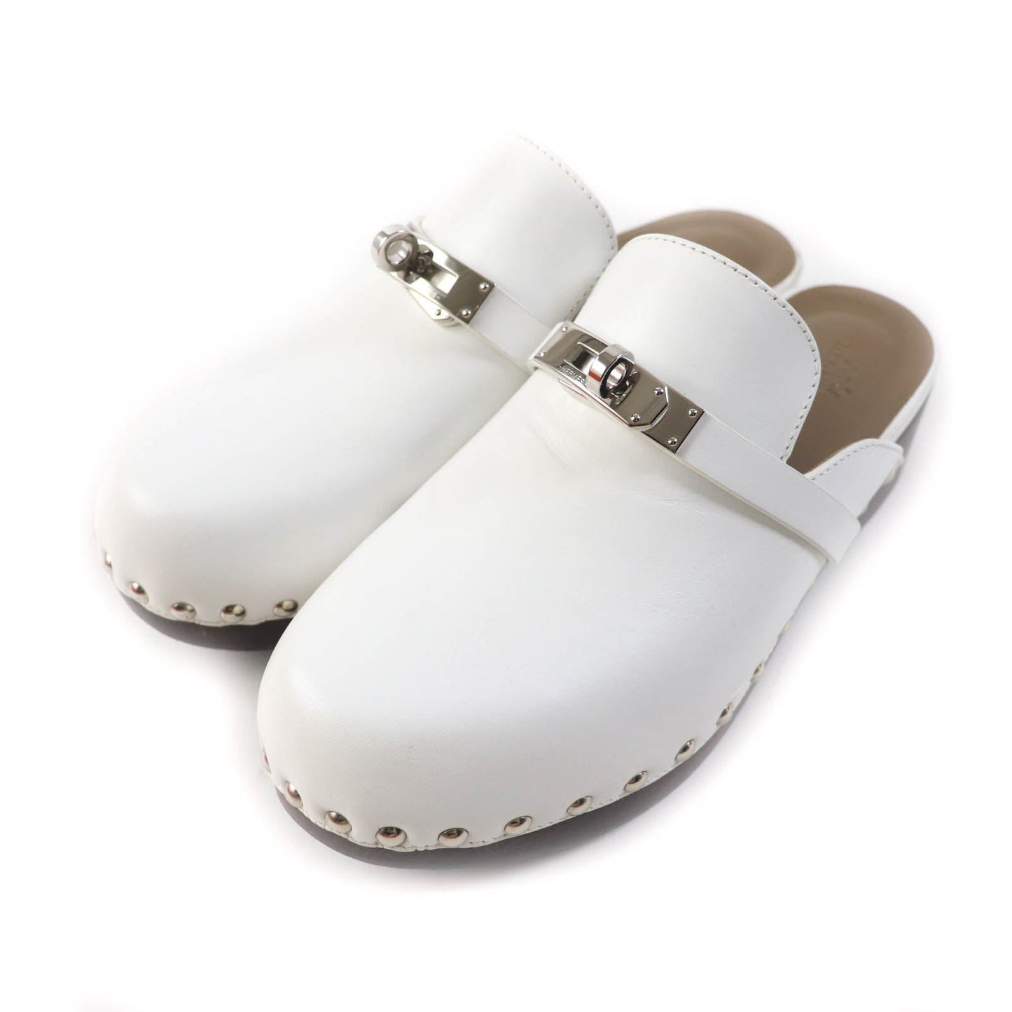 HERMES Mule leather white Carlotta 36