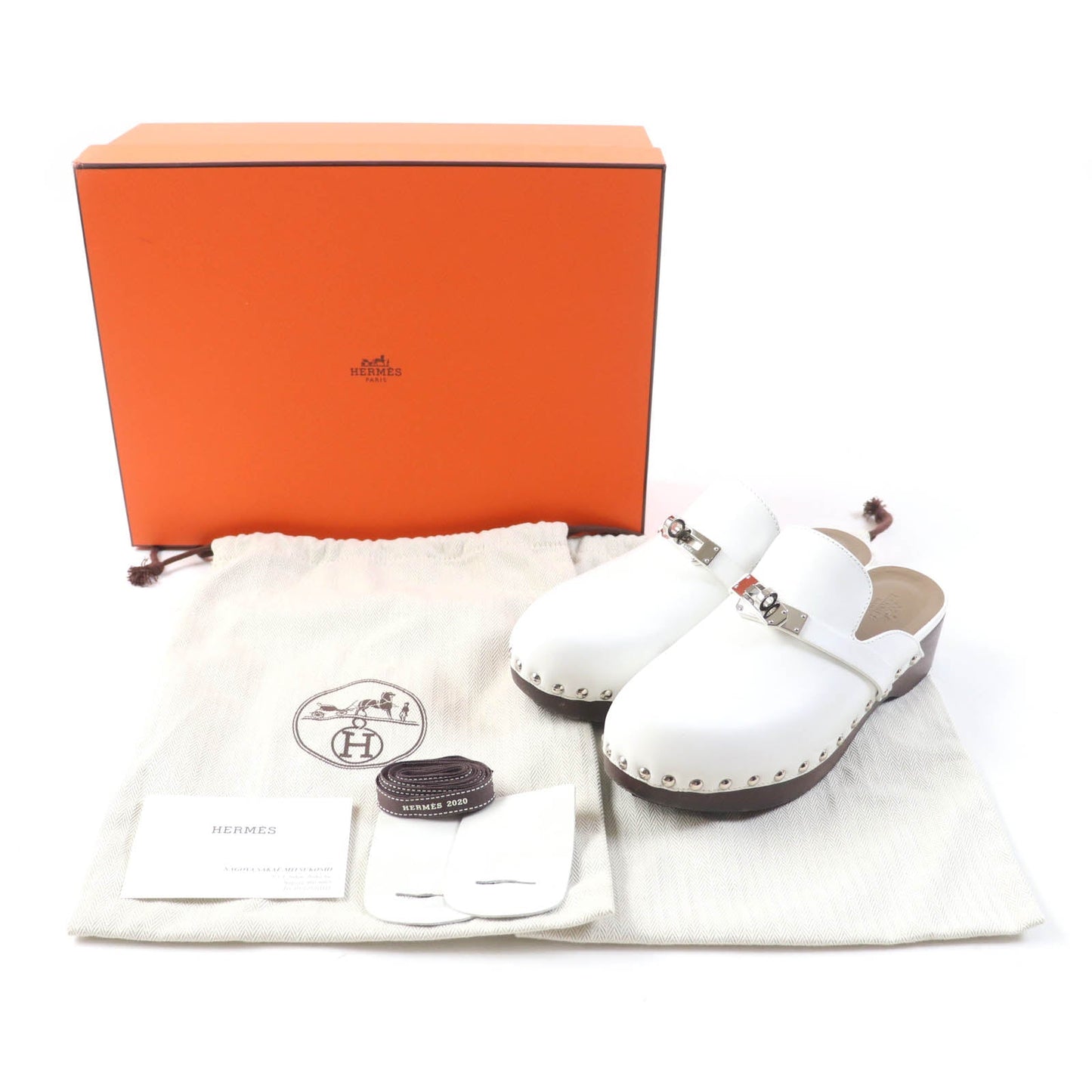 HERMES Mule leather white Carlotta 36