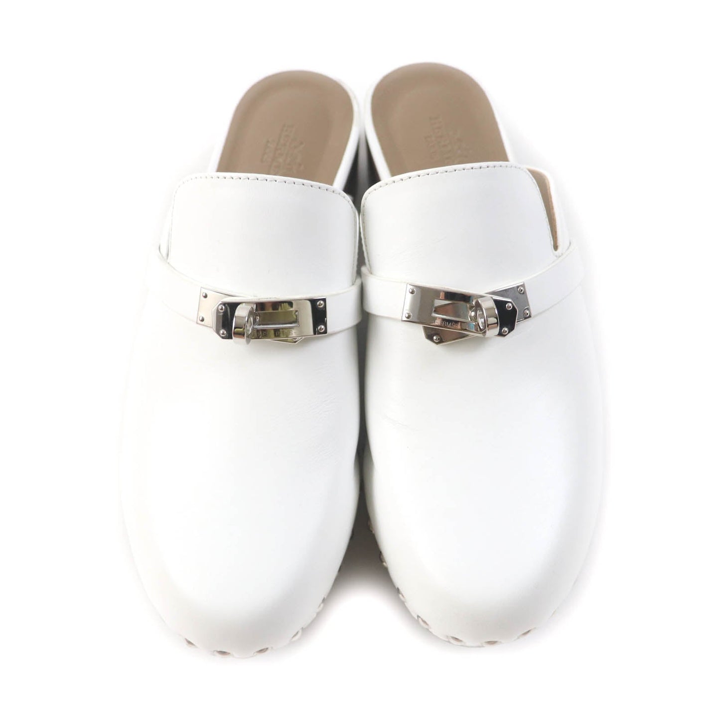 HERMES Mule leather white Carlotta 36