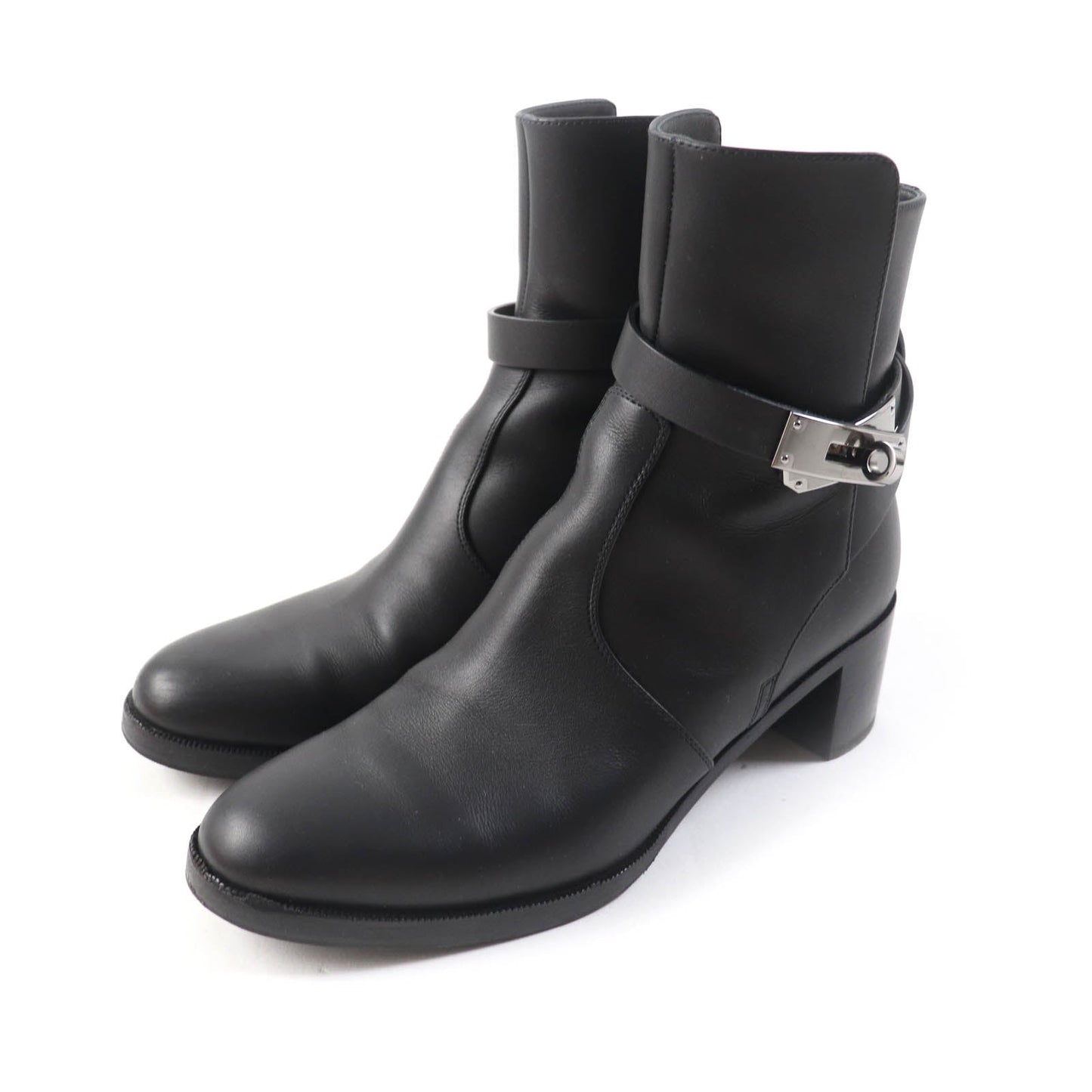 HERMES short boots leather black Saint Germain 36