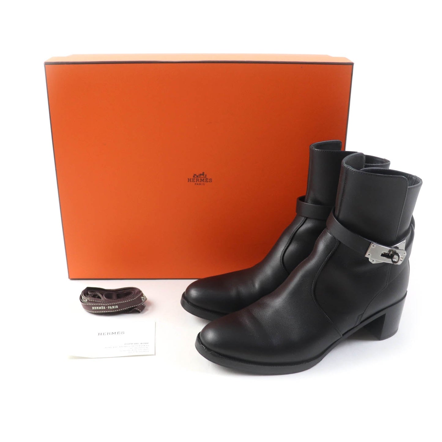 HERMES short boots leather black Saint Germain 36