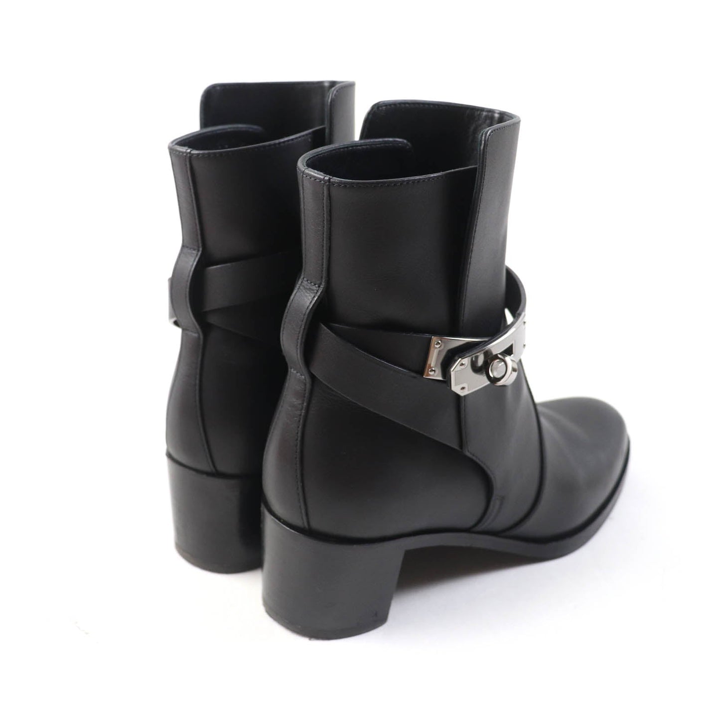 HERMES short boots leather black Saint Germain 36