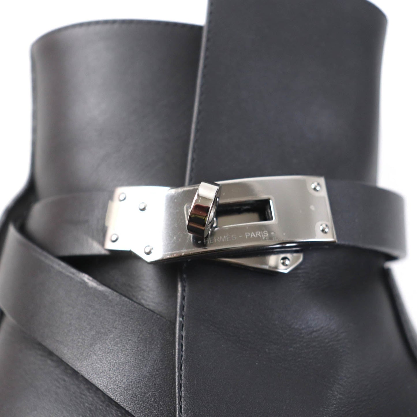 HERMES short boots leather black Saint Germain 36