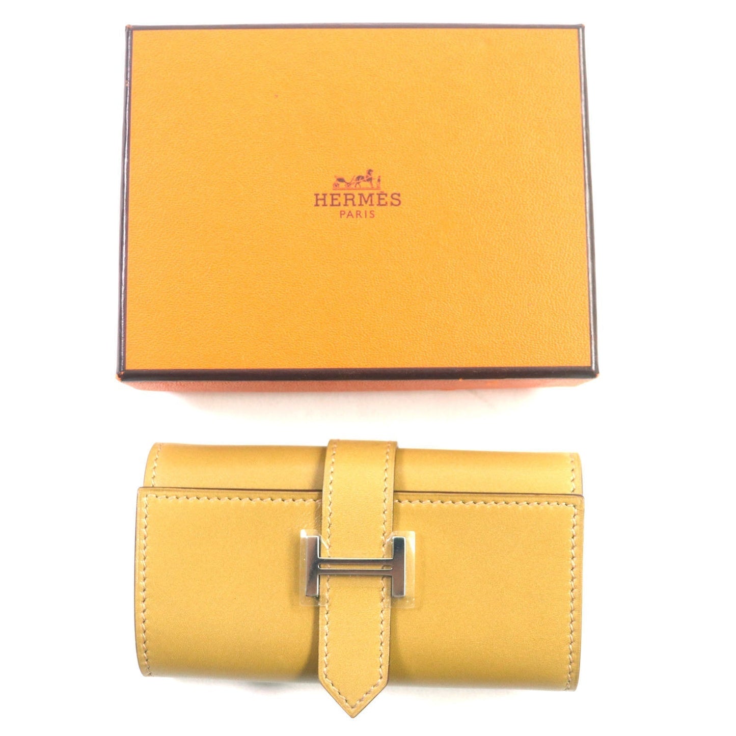 HERMES Key case Key holder  Box scarf Yellow beige Bean